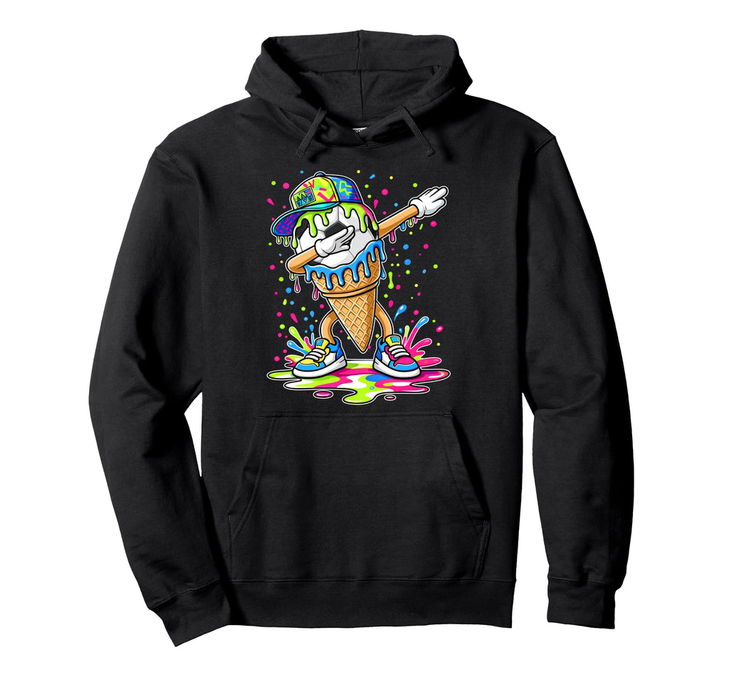 Dripping Soccer Dabbing Ice Cream Soccer Hoodie - Unique Graphic Unisex - T-Shirt, Sweatshirt, Hoodie
