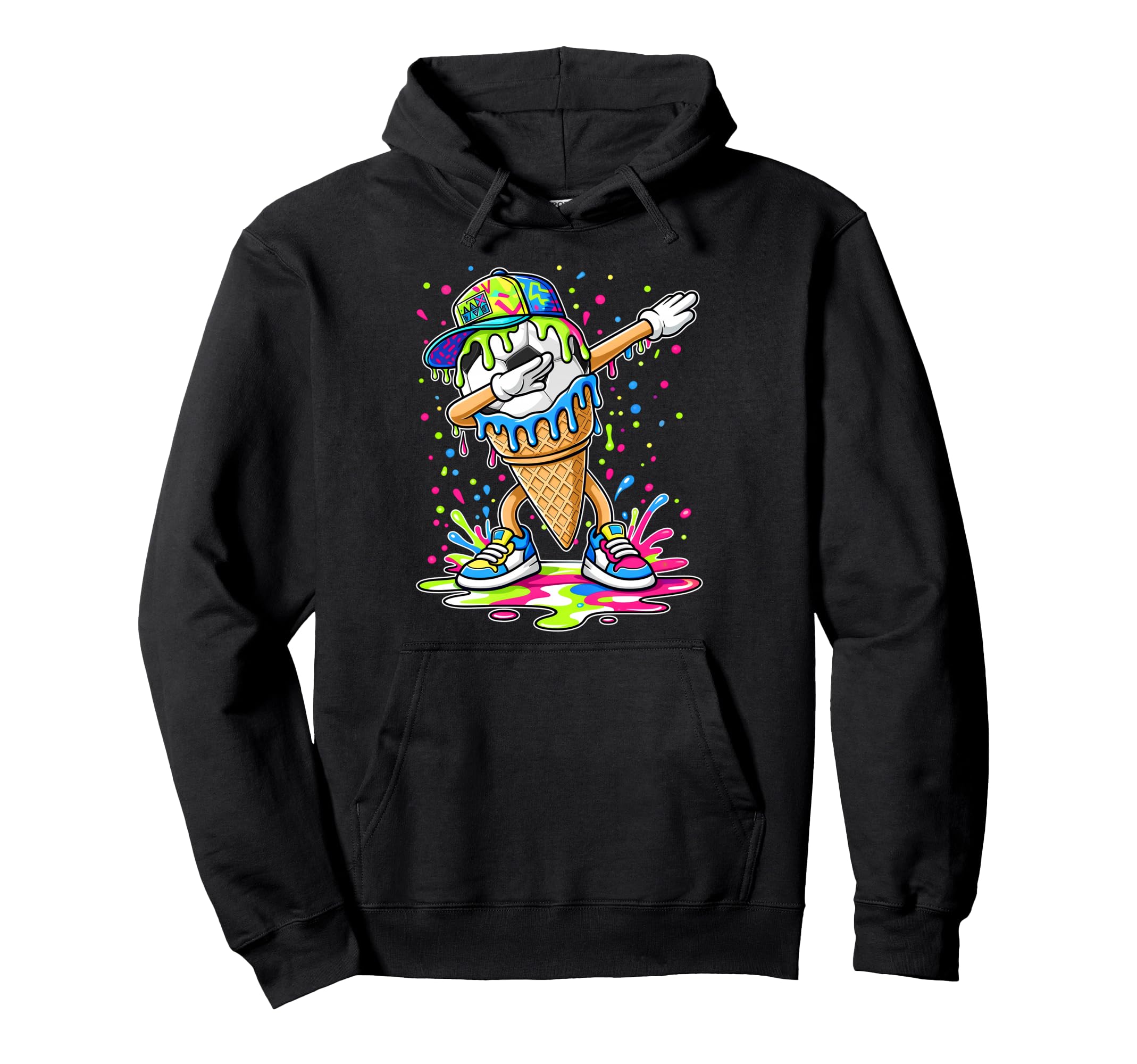 Dripping Soccer Dabbing Ice Cream Soccer Hoodie - Unique Graphic Unisex - T-Shirt, Sweatshirt, Hoodie