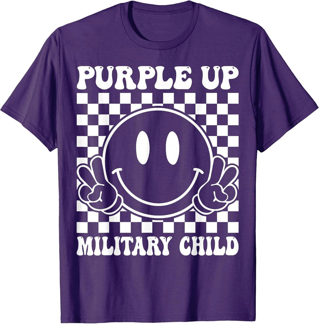 Purple Up for Military Kids Groovy Child Month - Adult & Kids T-Shirts, Sweatshirts & Hoodies apparel design preview 1