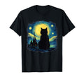 Black Cat Starry Night Van Gogh Cat T-Shirt - Custom Art Print Men Women - T-Shirt, Sweatshirt, Hoodie