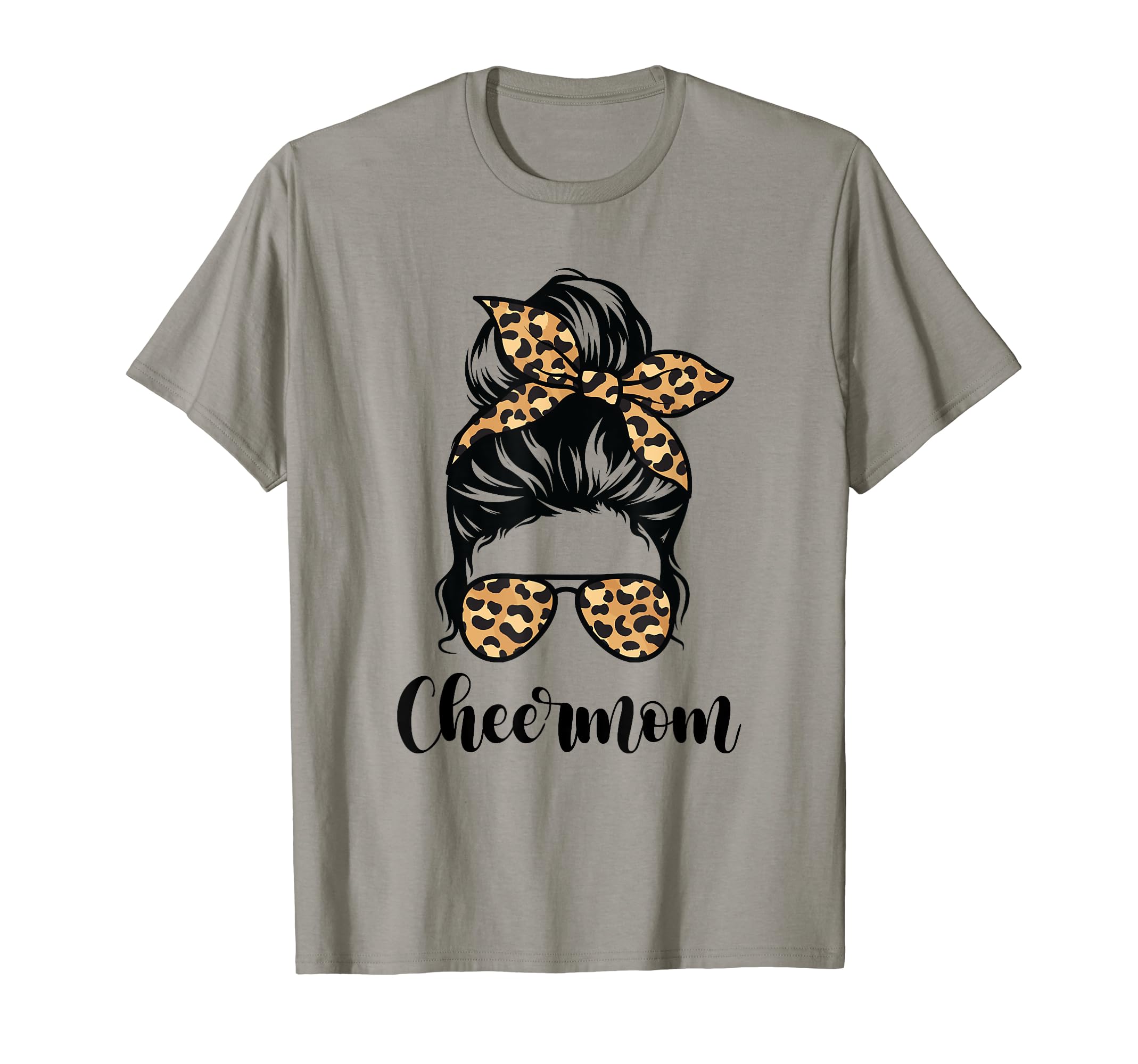 Cheer Mom Leopard Messy Bun Lovers Mother T-Shirt - Trendy Graphic Unisex - T-Shirt, Sweatshirt, Hoodie