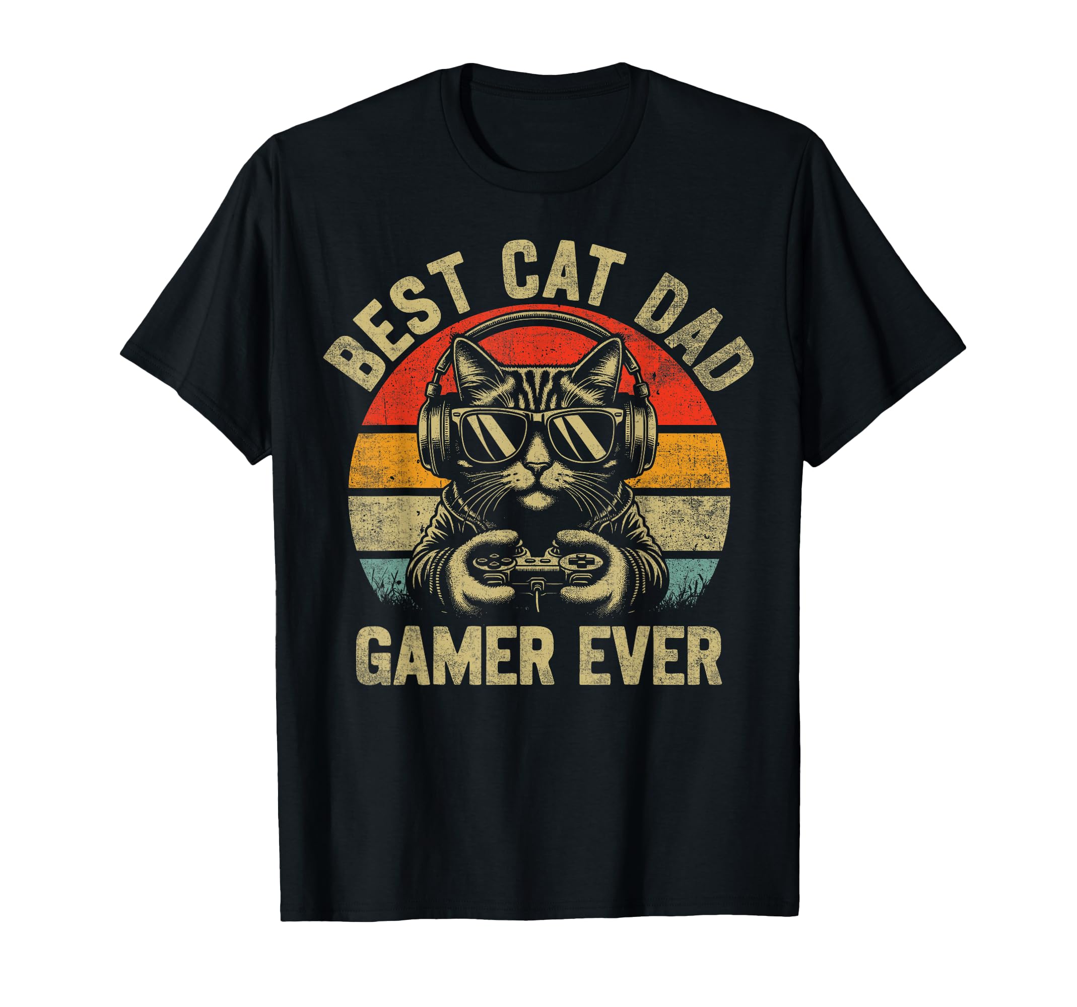 Best Cat Dad Gamer Ever Funny Cat T-Shirt - Custom Art Print for Adults - T-Shirt, Sweatshirt, Hoodie