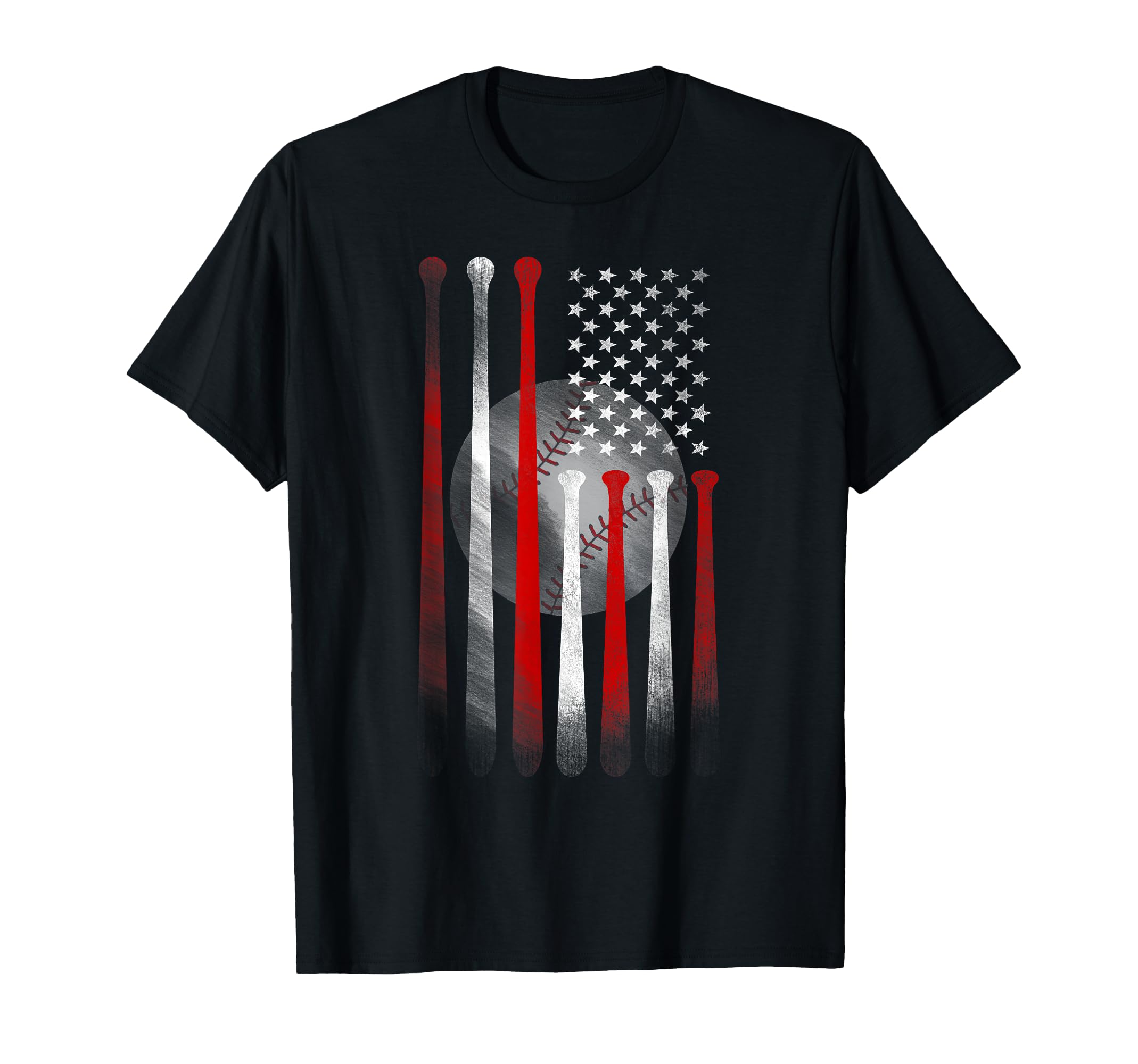 Baseball American Flag Fit Black Dad T-Shirt - Unique Graphic Men Women - T-Shirt, Sweatshirt, Hoodie
