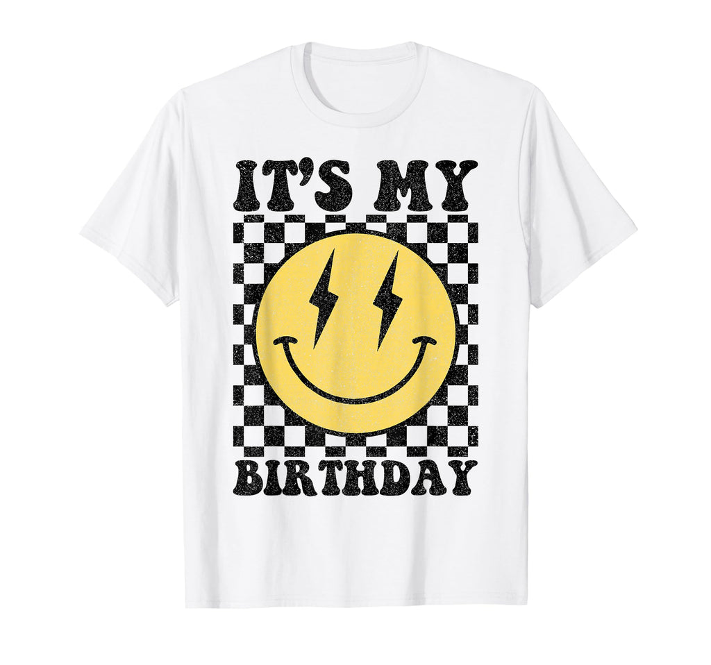 Its My Birthday Smile Face Checkered T-Shirt - Unique Graphic for Adults - T-Shirt, Sweatshirt, Hoodie