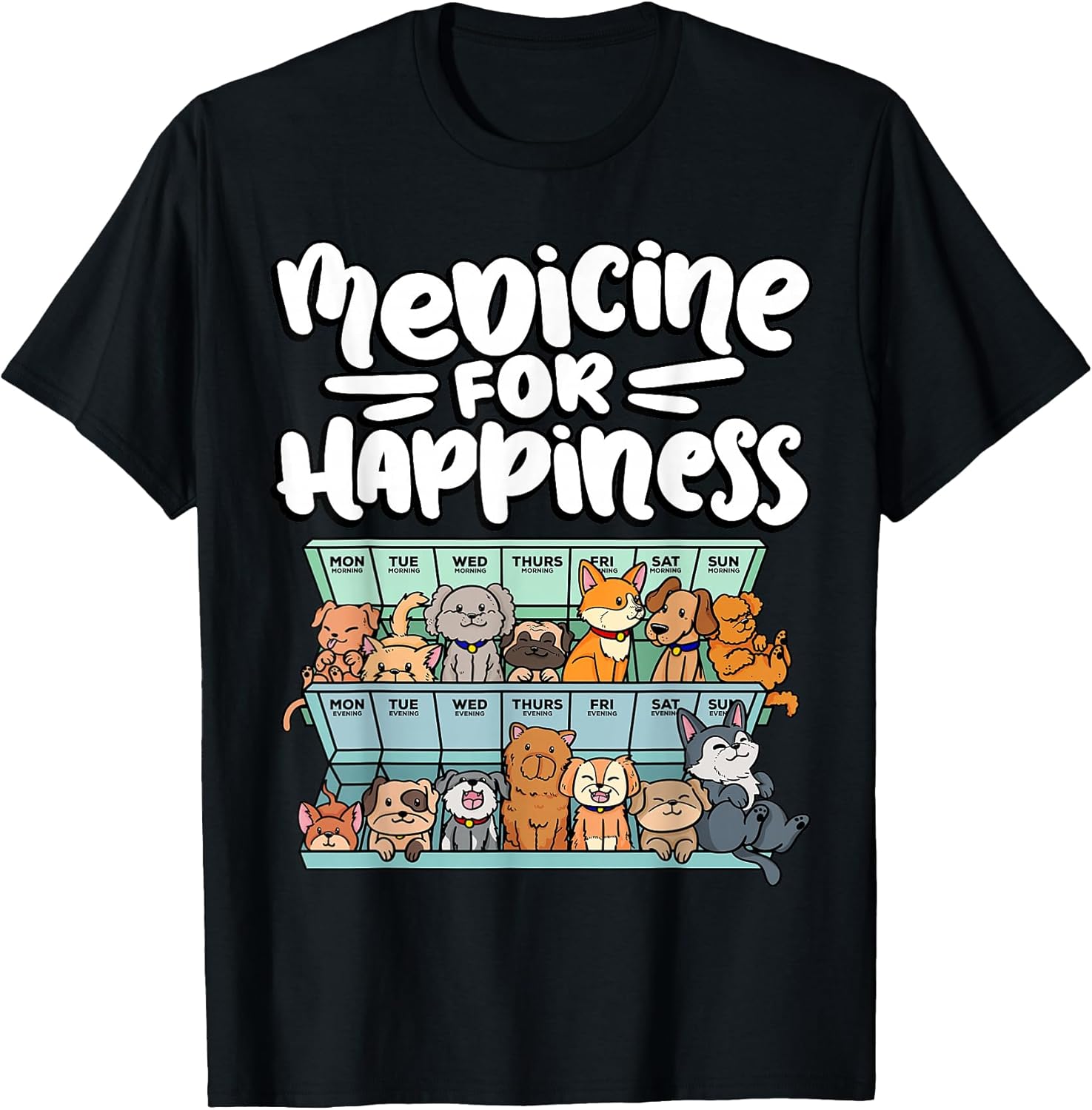 Medication pill box with adorable companion dogs - Adult & Kids T-Shirts, Sweatshirts & Hoodies apparel design preview 1