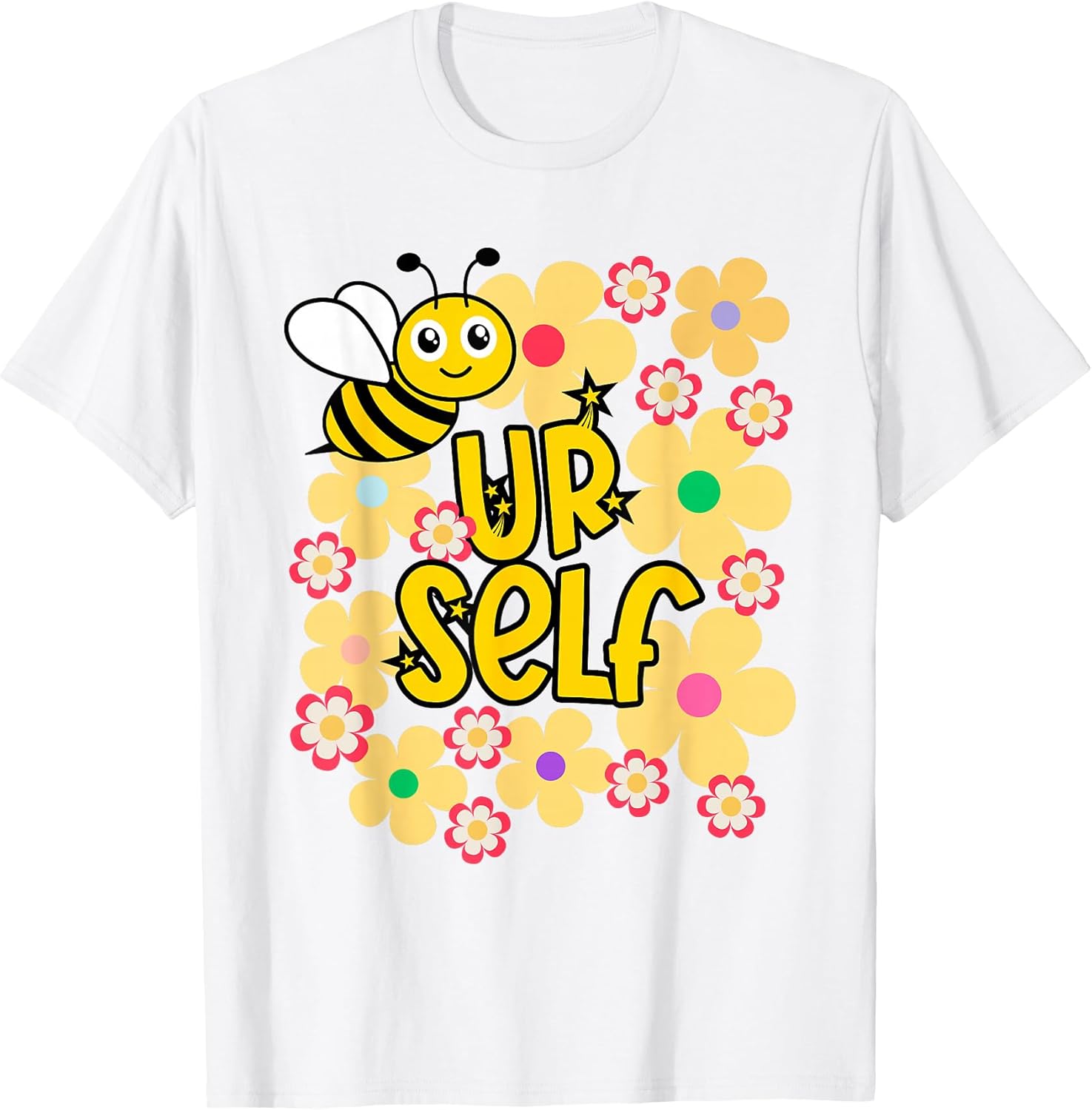 Be Yourself Kawaii Bee with Rainbow Flowers - Adult & Kids T-Shirts, Sweatshirts & Hoodies apparel design preview 1