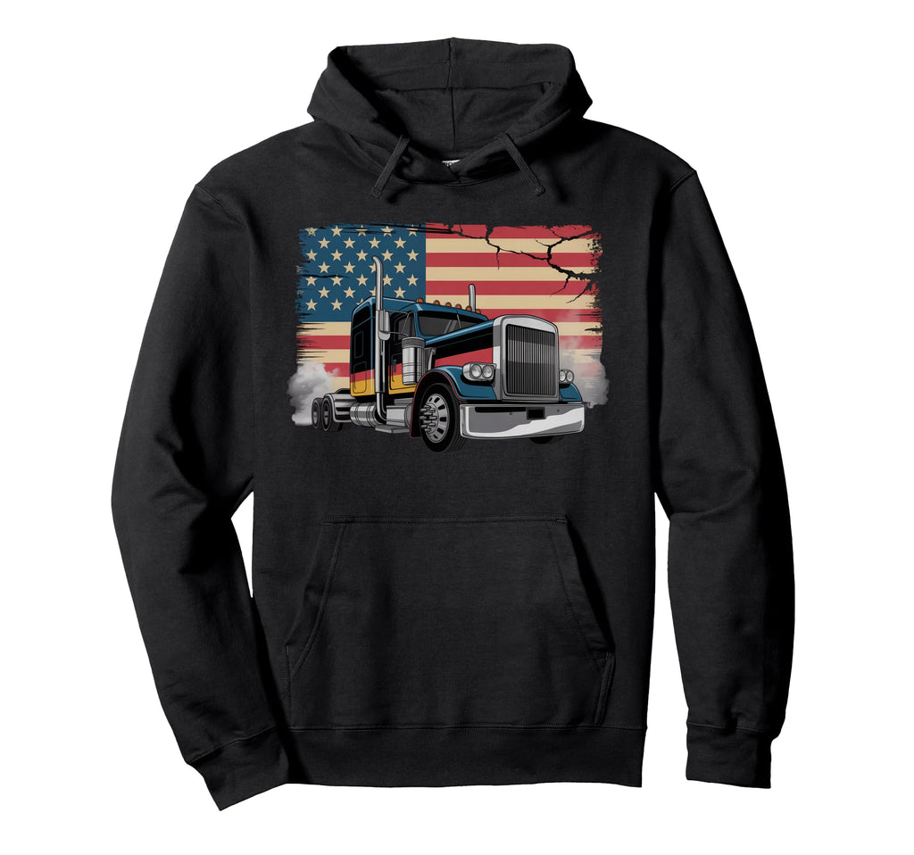 American Flag Trucker Dad Big Rig Hoodie - Aesthetic Graphic Unisex - T-Shirt, Sweatshirt, Hoodie