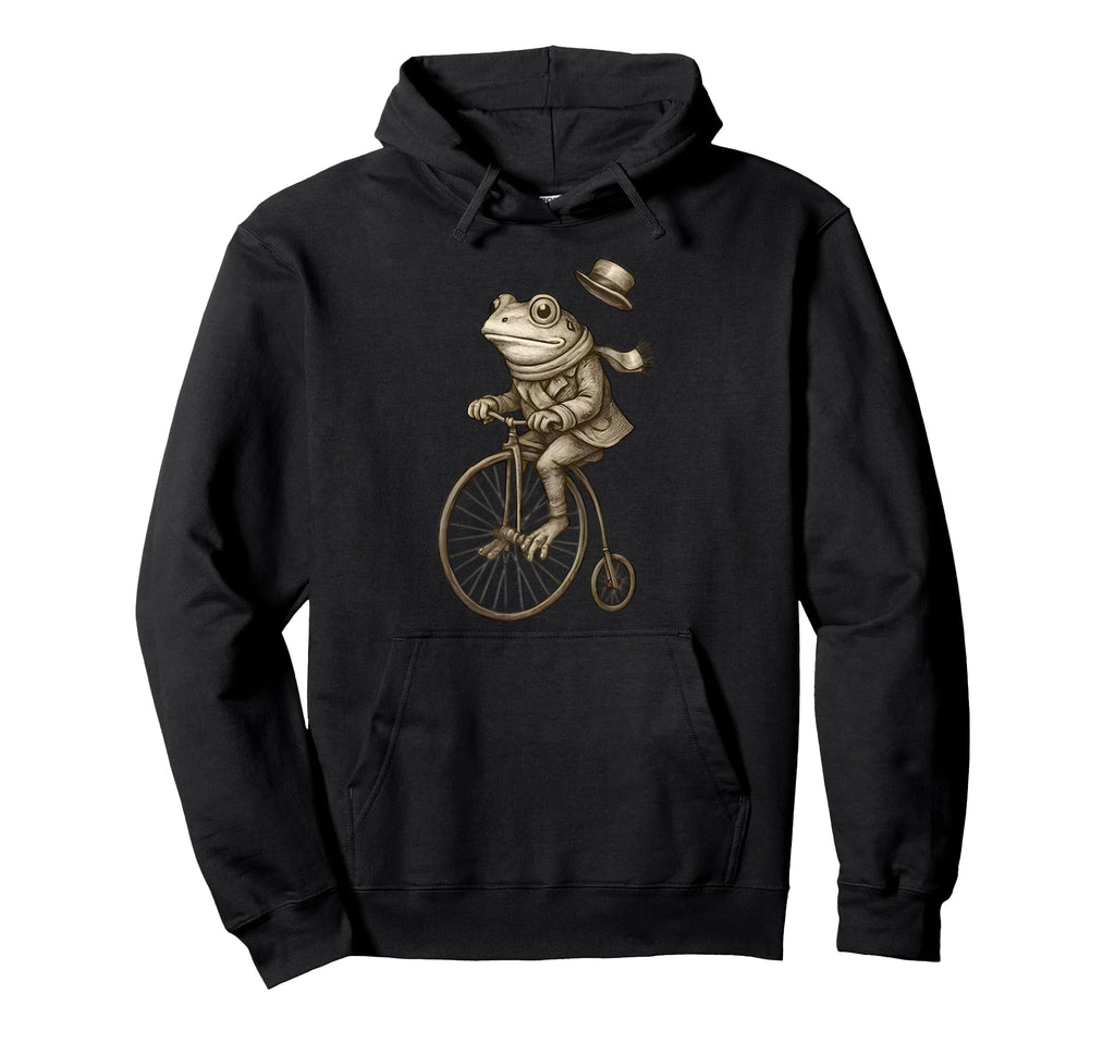 Frog Dapper Penny Farthing Bike Dark Hoodie - Novelty Apparel Men Women - T-Shirt, Sweatshirt, Hoodie