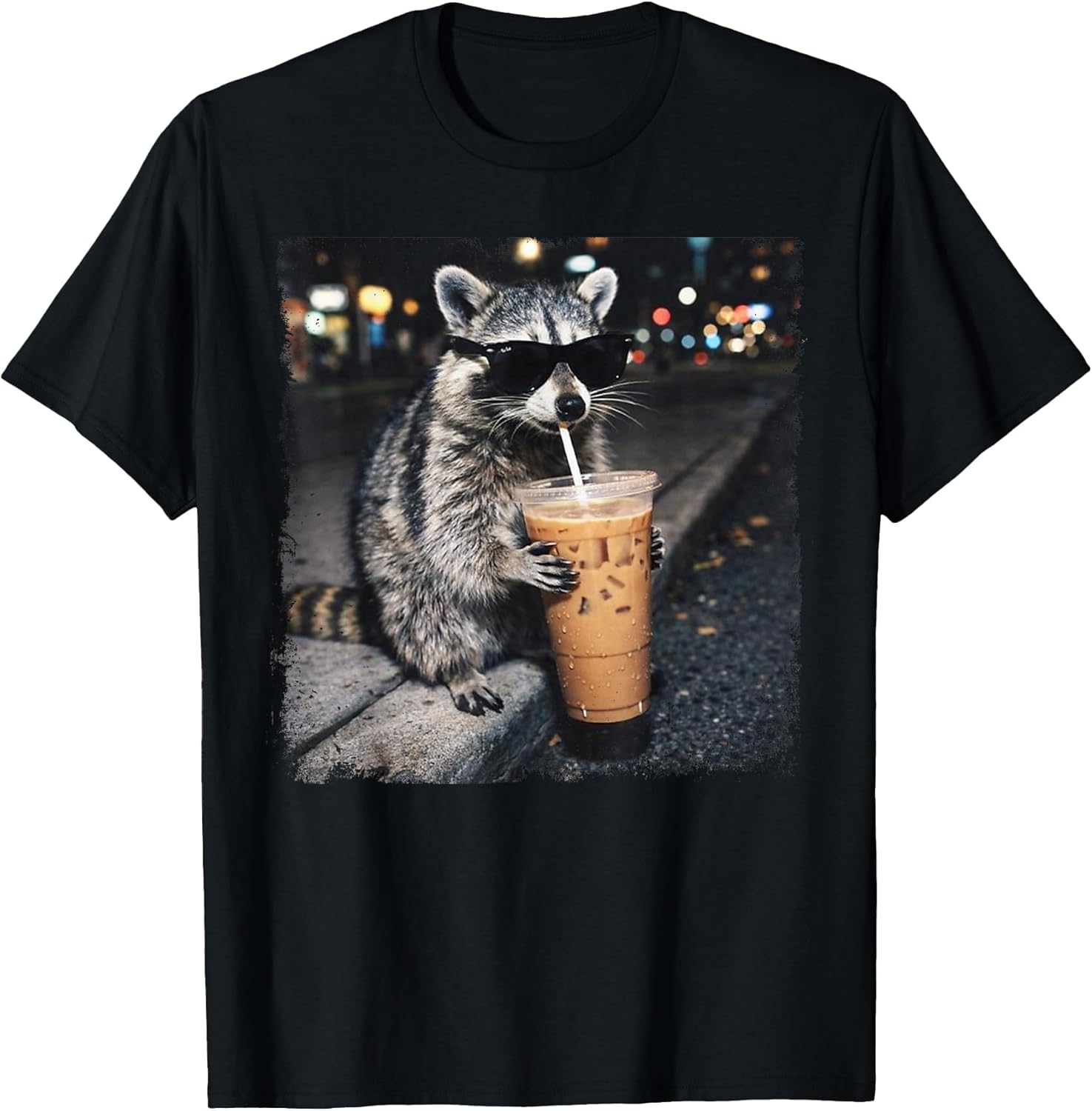 Funny Raccoon Drinking Iced Coffee Animal Meme - Adult & Kids T-Shirts, Sweatshirts & Hoodies apparel design preview 1