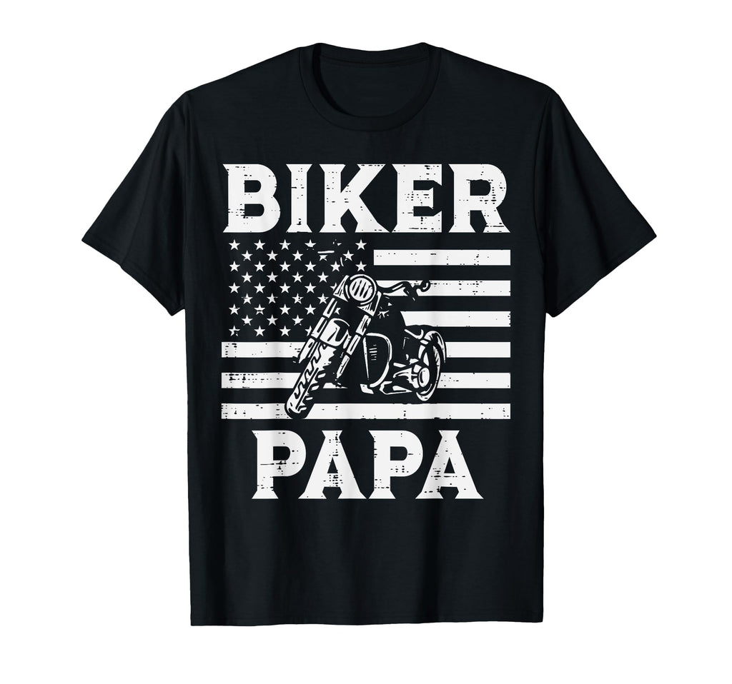 Biker Papa Us Flag Motorcycle Patriot T-Shirt - Unique Graphic Men Women - T-Shirt, Sweatshirt, Hoodie