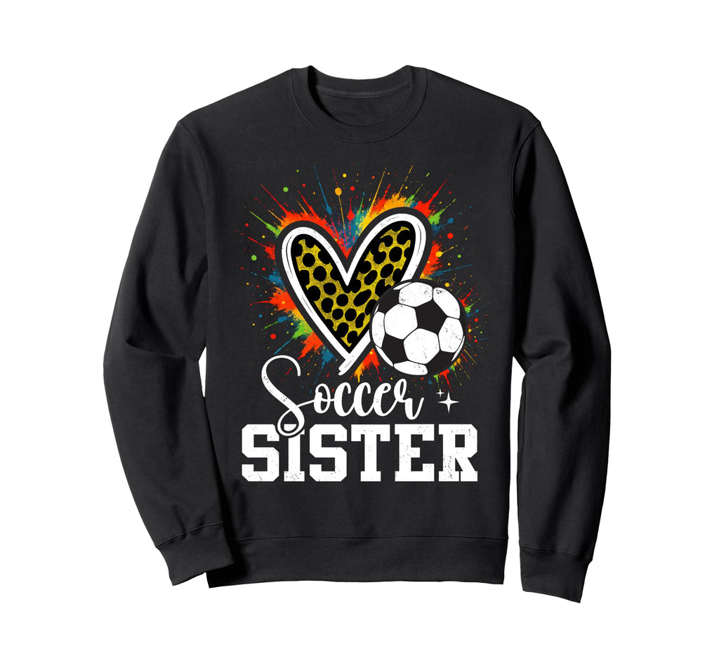 Soccer Sister Leopard Heart Colorful Sweatshirt - Custom Art Print Unisex - T-Shirt, Sweatshirt, Hoodie