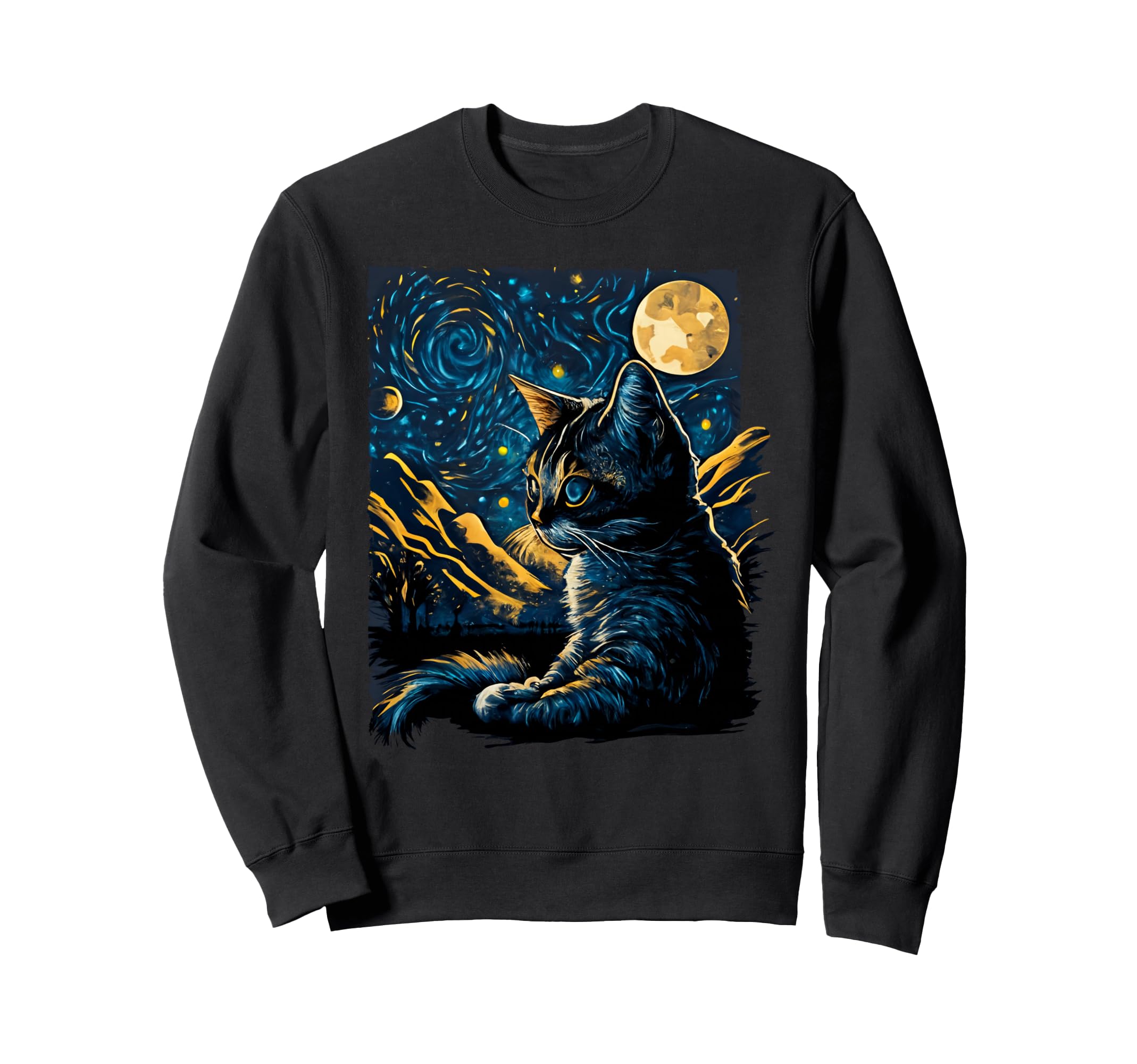 Starry Night Cat Van Gogh Cat Sweatshirt - Fun Novelty Design Men Women - T-Shirt, Sweatshirt, Hoodie