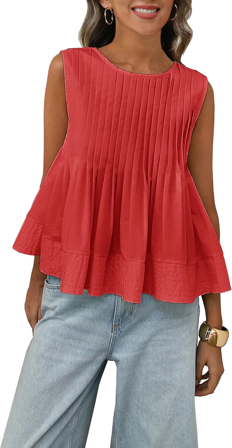 Womens Summer Pleated Peplum Sleeveless Blouse Tank - Adult & Kids T-Shirts, Sweatshirts & Hoodies apparel design preview 1
