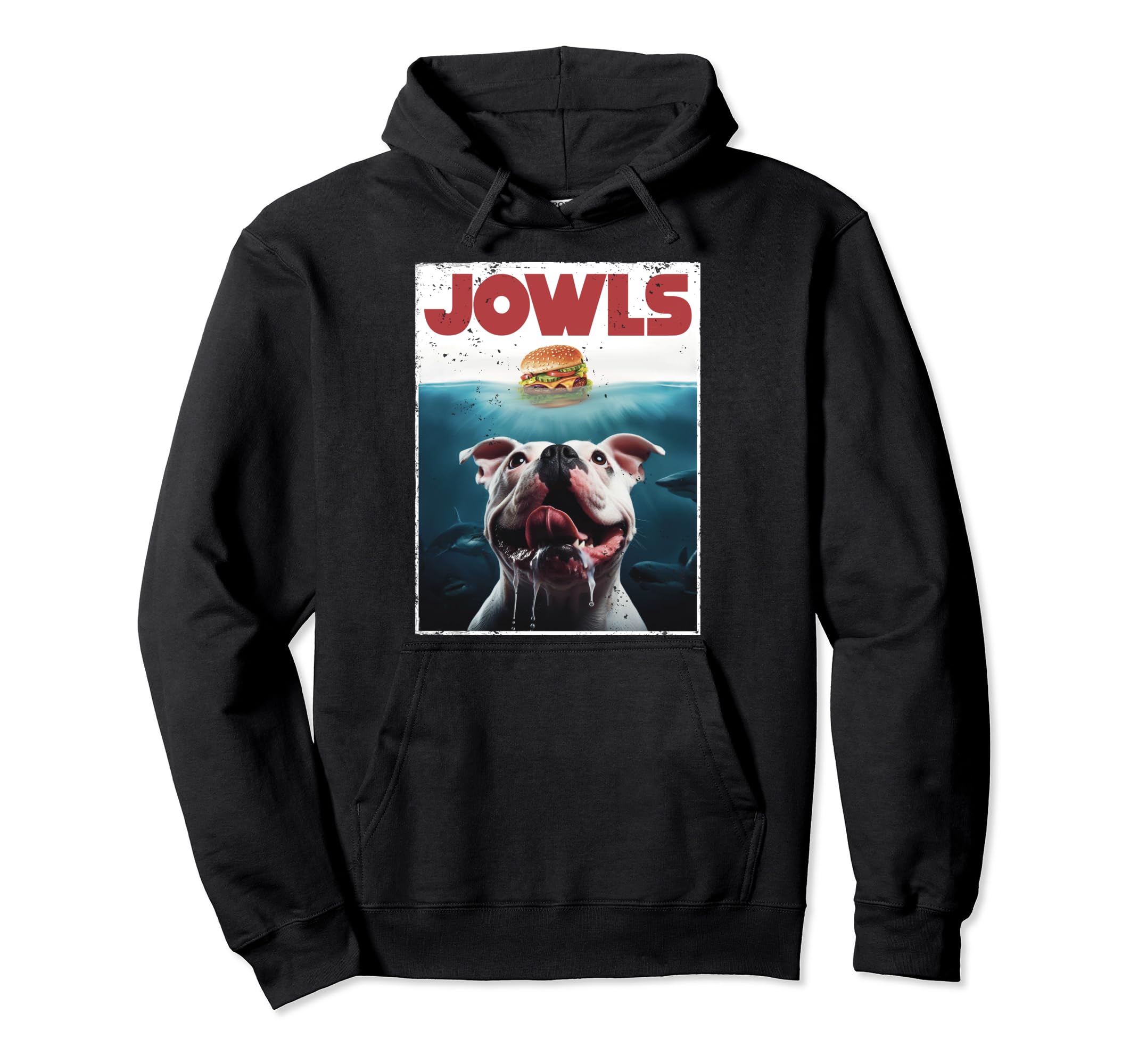 Funny American Bulldog Jowls Burger Hoodie - Fun Novelty Design Men Women - T-Shirt, Sweatshirt, Hoodie