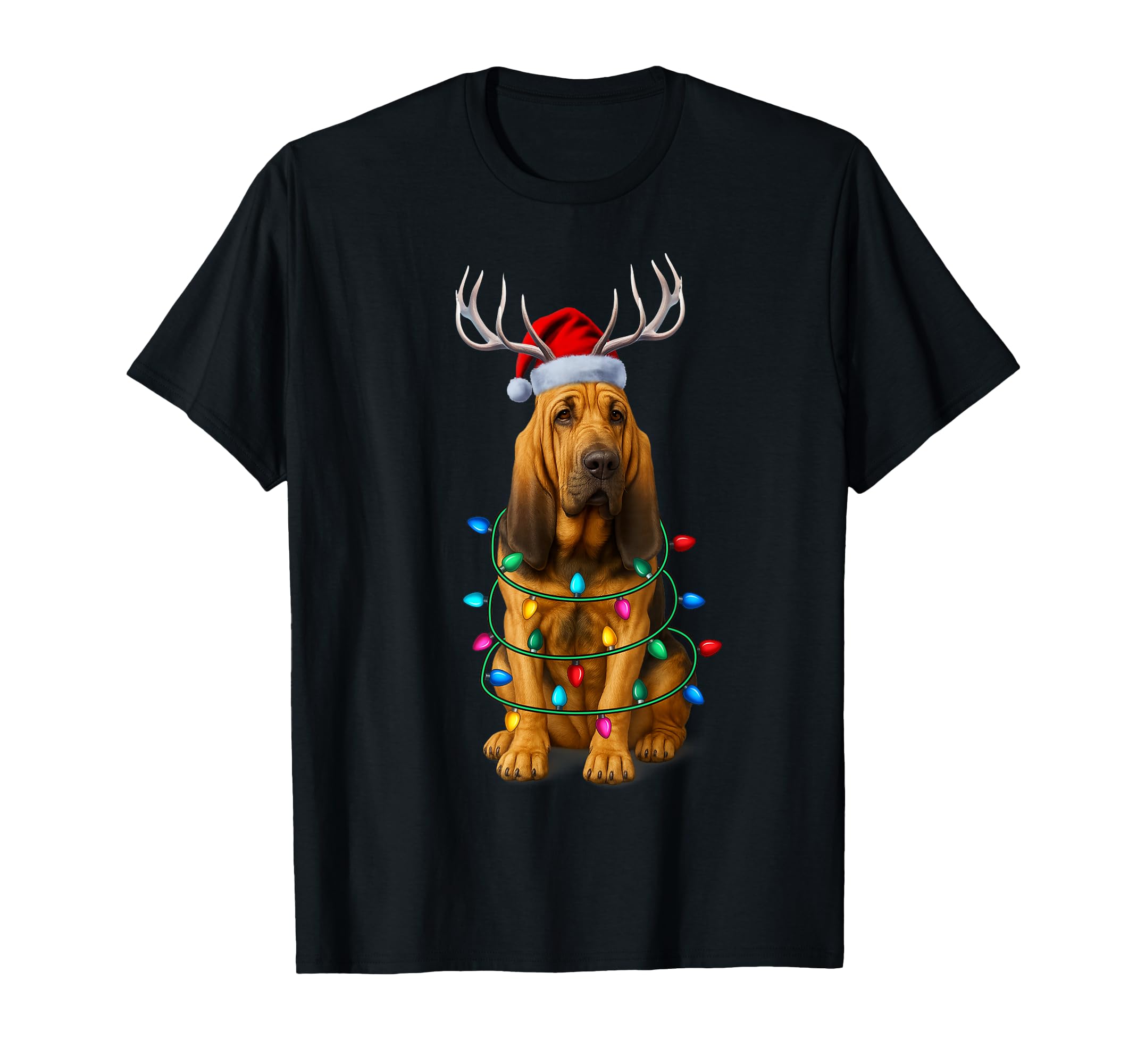Bloodhound Lights Santa Hat T-Shirt - Aesthetic Graphic for Adults - T-Shirt, Sweatshirt, Hoodie