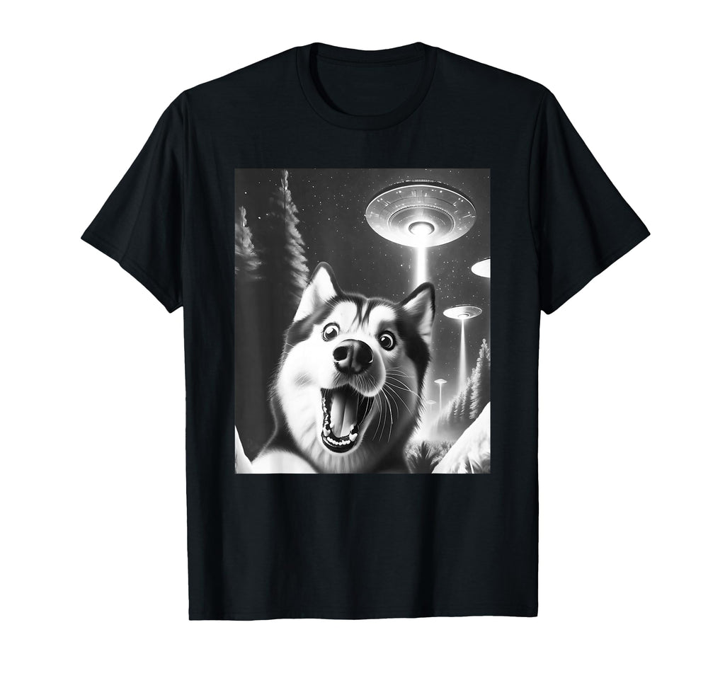 Funny Siberian Husky Alien Ufo Taking T-Shirt - Novelty Apparel for Adults - T-Shirt, Sweatshirt, Hoodie