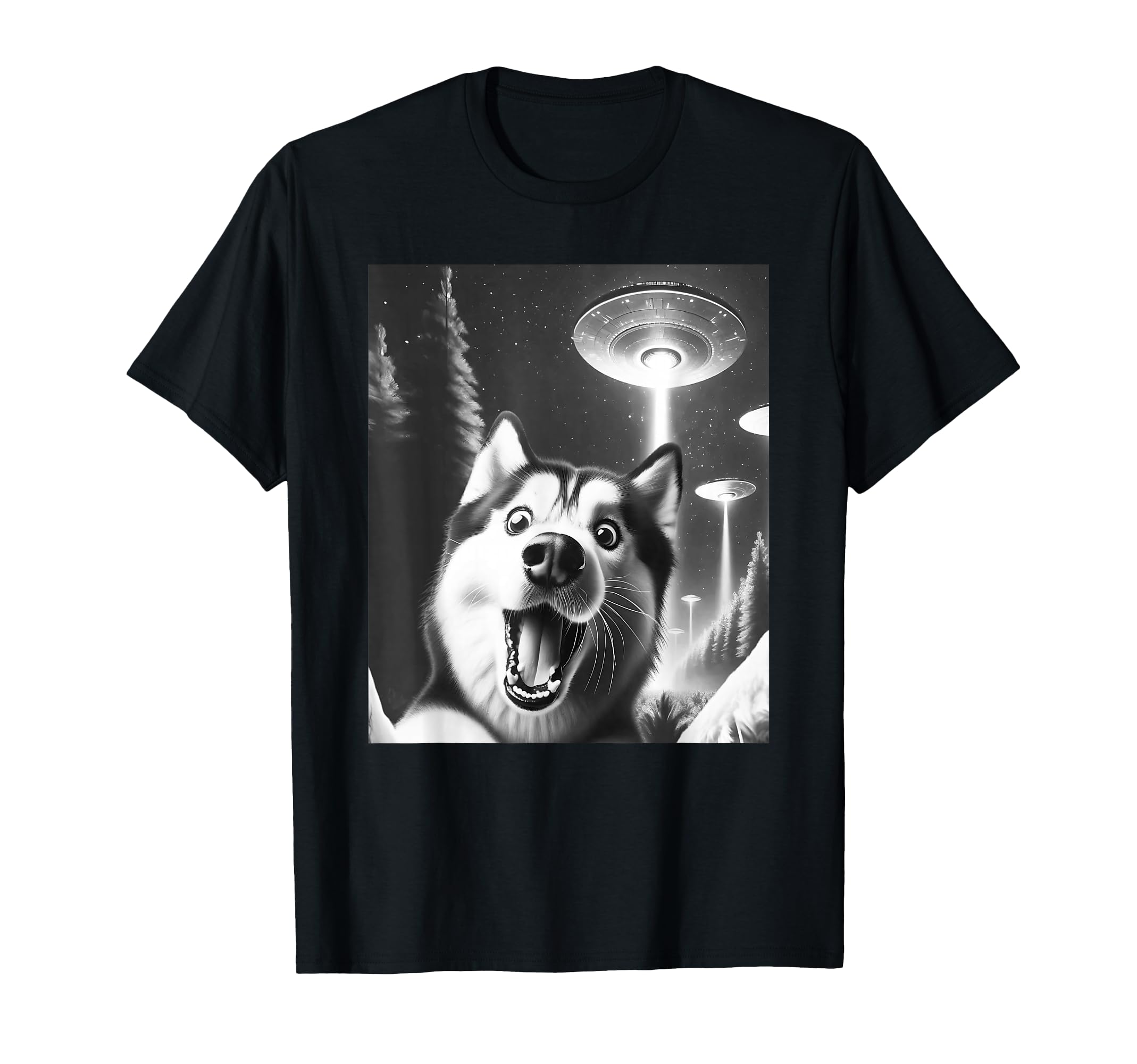 Funny Siberian Husky Alien Ufo Taking T-Shirt - Novelty Apparel for Adults - T-Shirt, Sweatshirt, Hoodie
