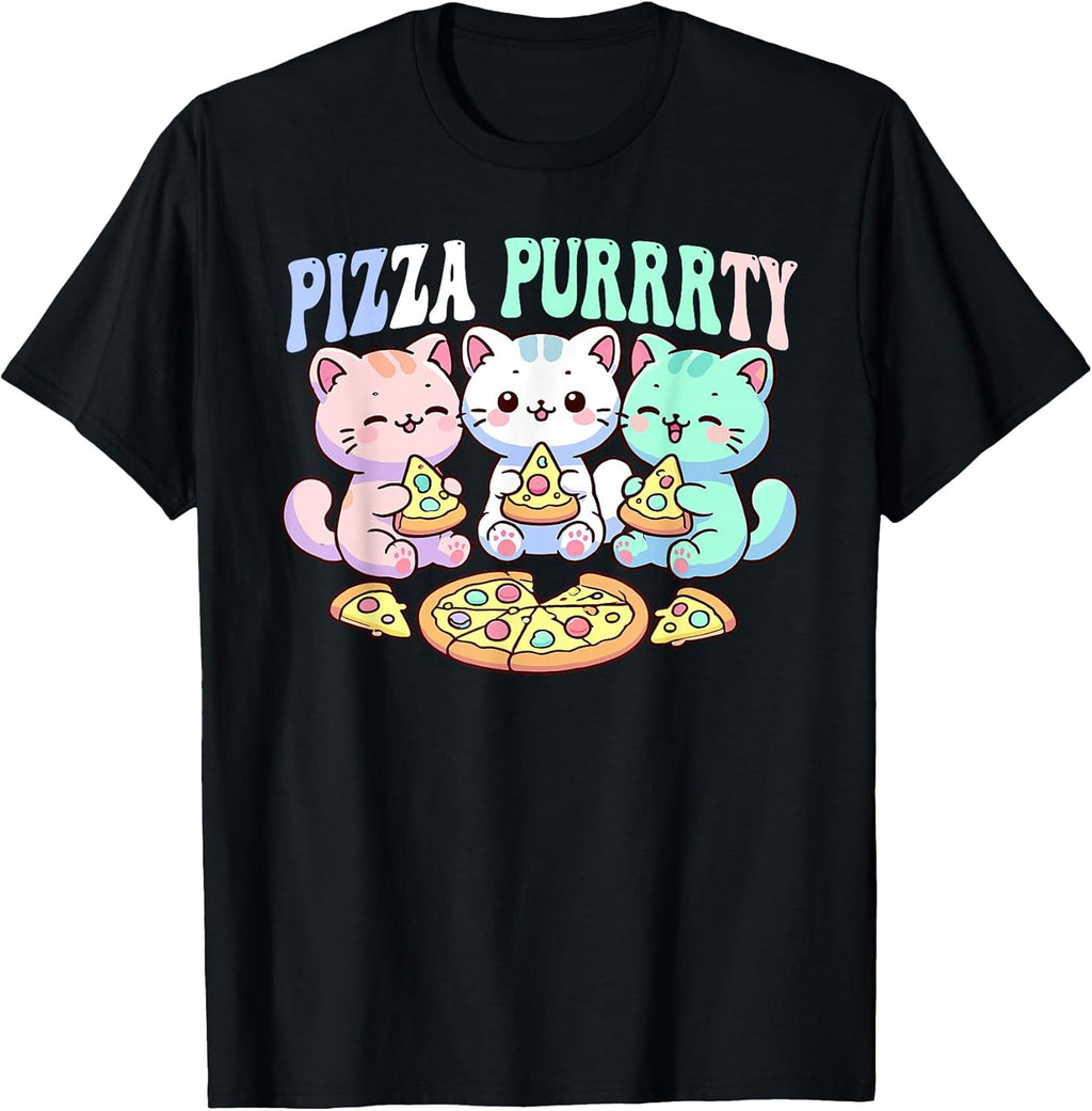 Cat pizza cute kawaii cats eating purrrrty fun pastel - Adult & Kids T-Shirts, Sweatshirts & Hoodies apparel design preview 1