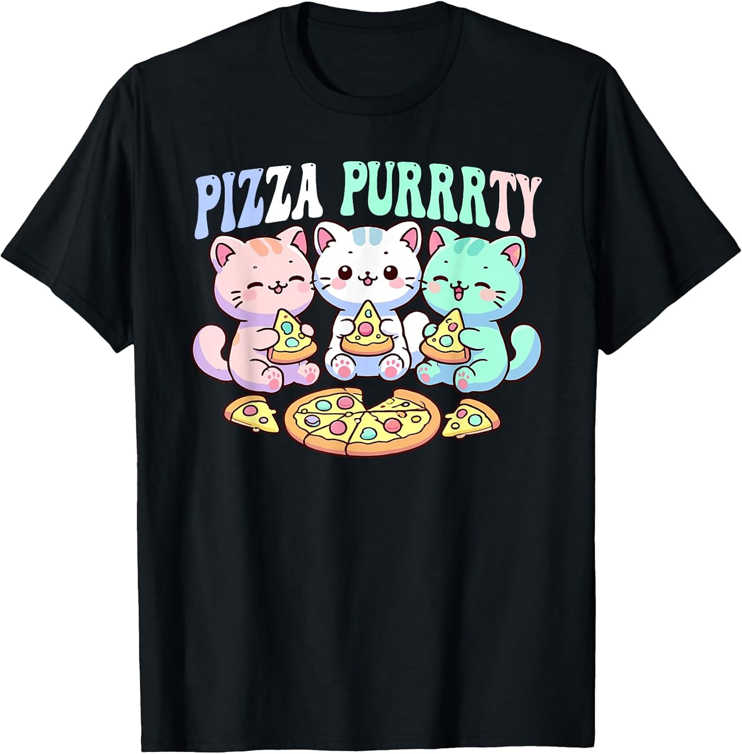 Cat pizza cute kawaii cats eating purrrrty fun pastel - Adult & Kids T-Shirts, Sweatshirts & Hoodies apparel design preview 1