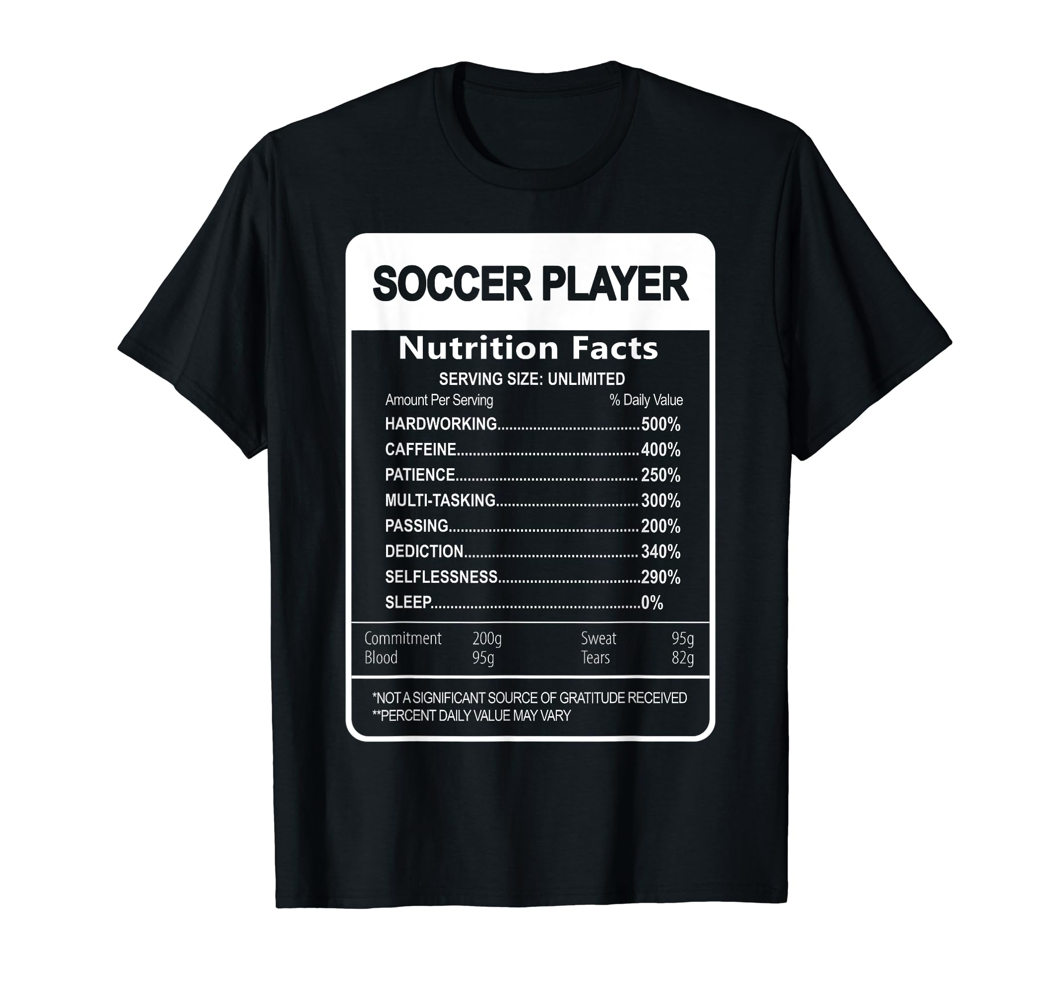 Soccer Player Nutrition Facts T-Shirt - Minimalist Print for Adults - T-Shirt, Sweatshirt, Hoodie
