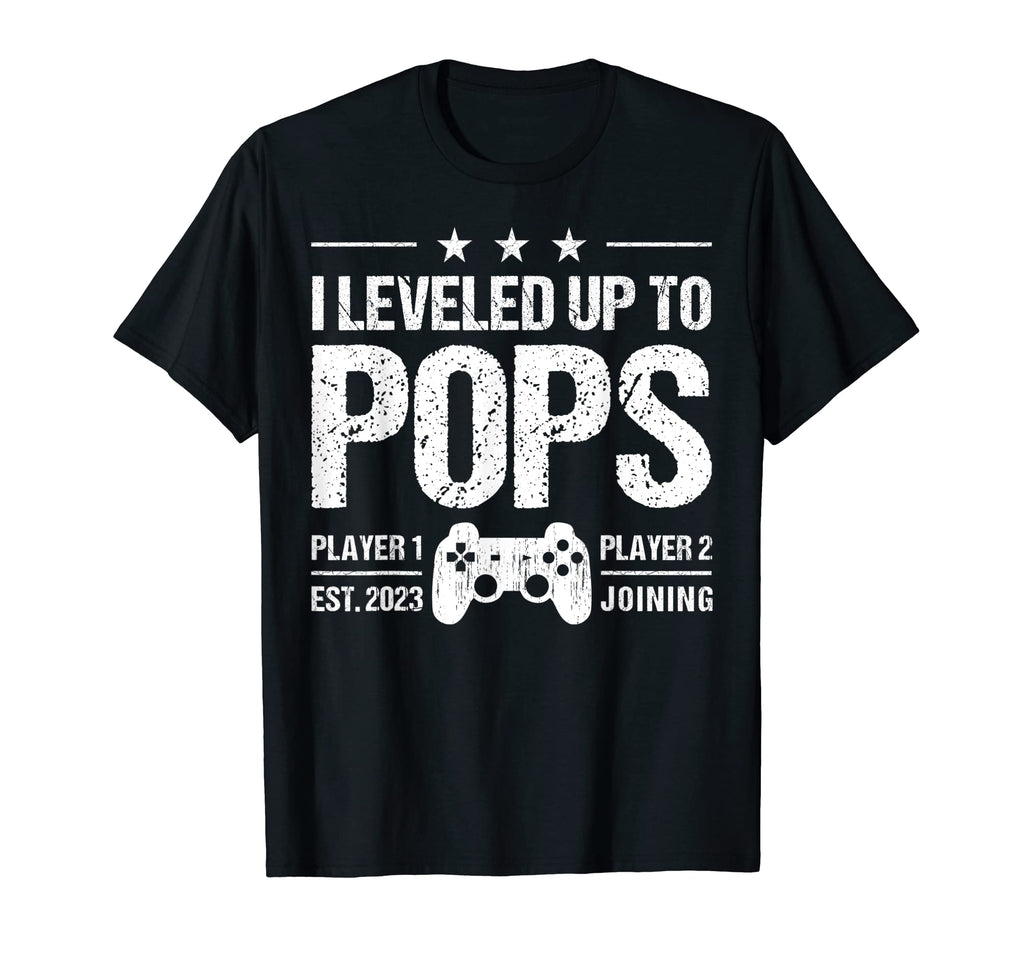 Mens I Leveled Up To Pops Est 2023 Funny T-Shirt - Graphic Print Unisex - T-Shirt, Sweatshirt, Hoodie