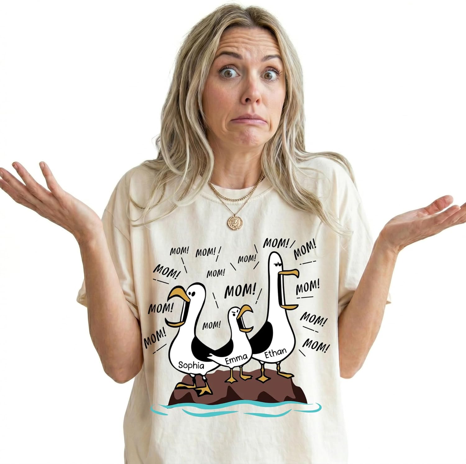 Personalized Funny Mom Seagull Custom Kid Names, Gift - Adult & Kids T-Shirts, Sweatshirts & Hoodies apparel design preview 1