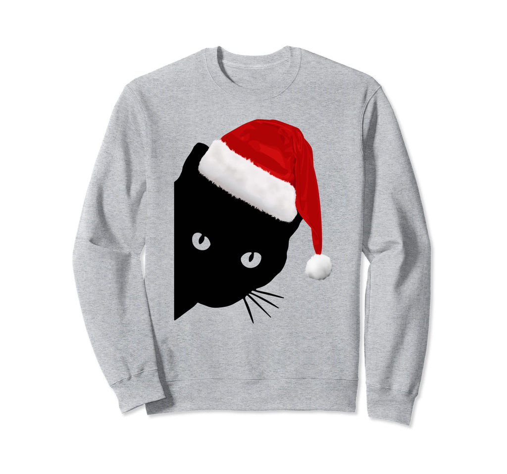 Black Cat Face Santa Hat Peeking Sweatshirt - Streetwear Style Unisex - T-Shirt, Sweatshirt, Hoodie