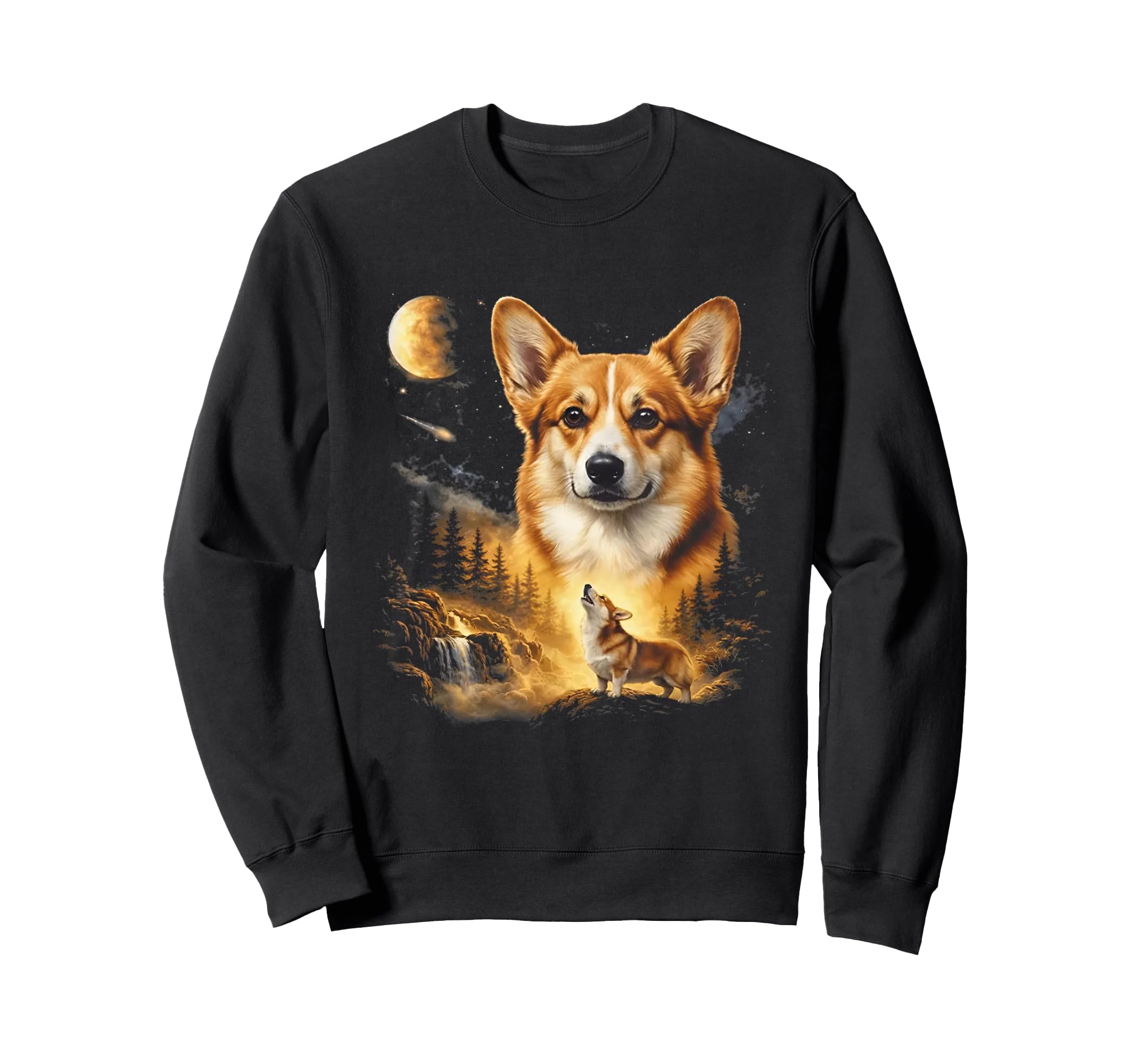 Corgi Howling Moon 90S Sweatshirt - Graphic Print for Adults - T-Shirt, Sweatshirt, Hoodie