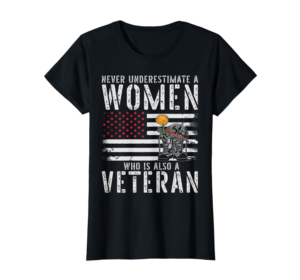 Never Underestimate Who Is Also Veteran T-Shirt - Minimalist Print Unisex - T-Shirt, Sweatshirt, Hoodie