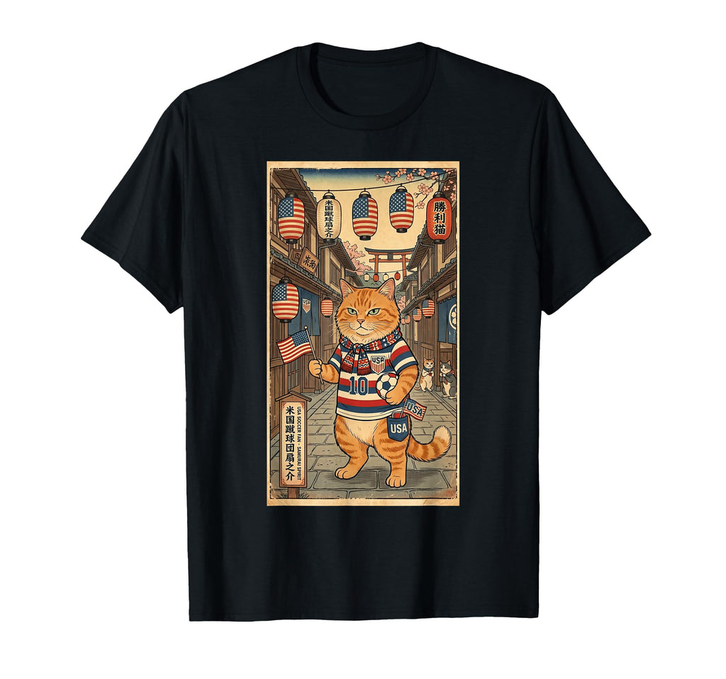 Japanese Cat Soccer Fan Usa Team T-Shirt - Fun Novelty Design for Adults - T-Shirt, Sweatshirt, Hoodie