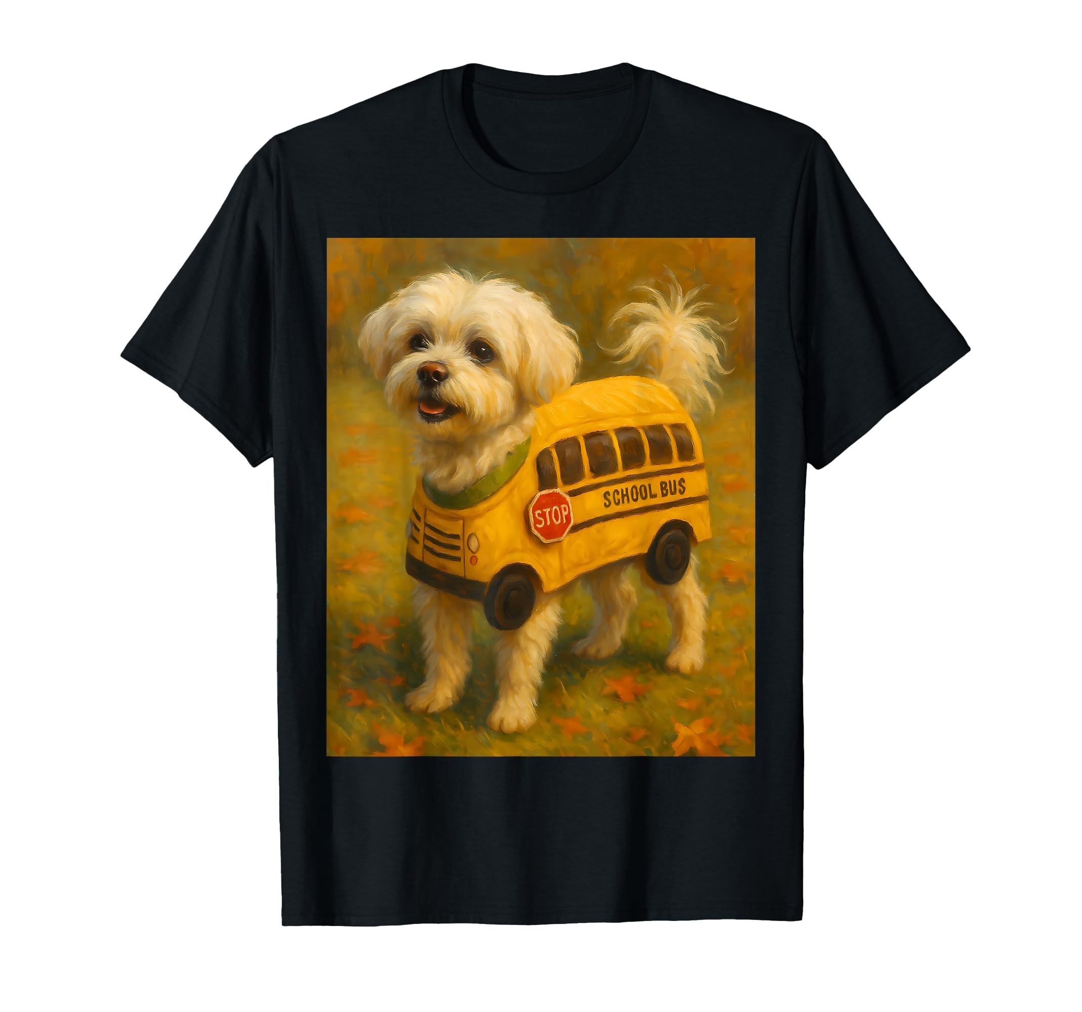 White Maltese Dog School Bus Costume T-Shirt - Graphic Print for Adults - T-Shirt, Sweatshirt, Hoodie