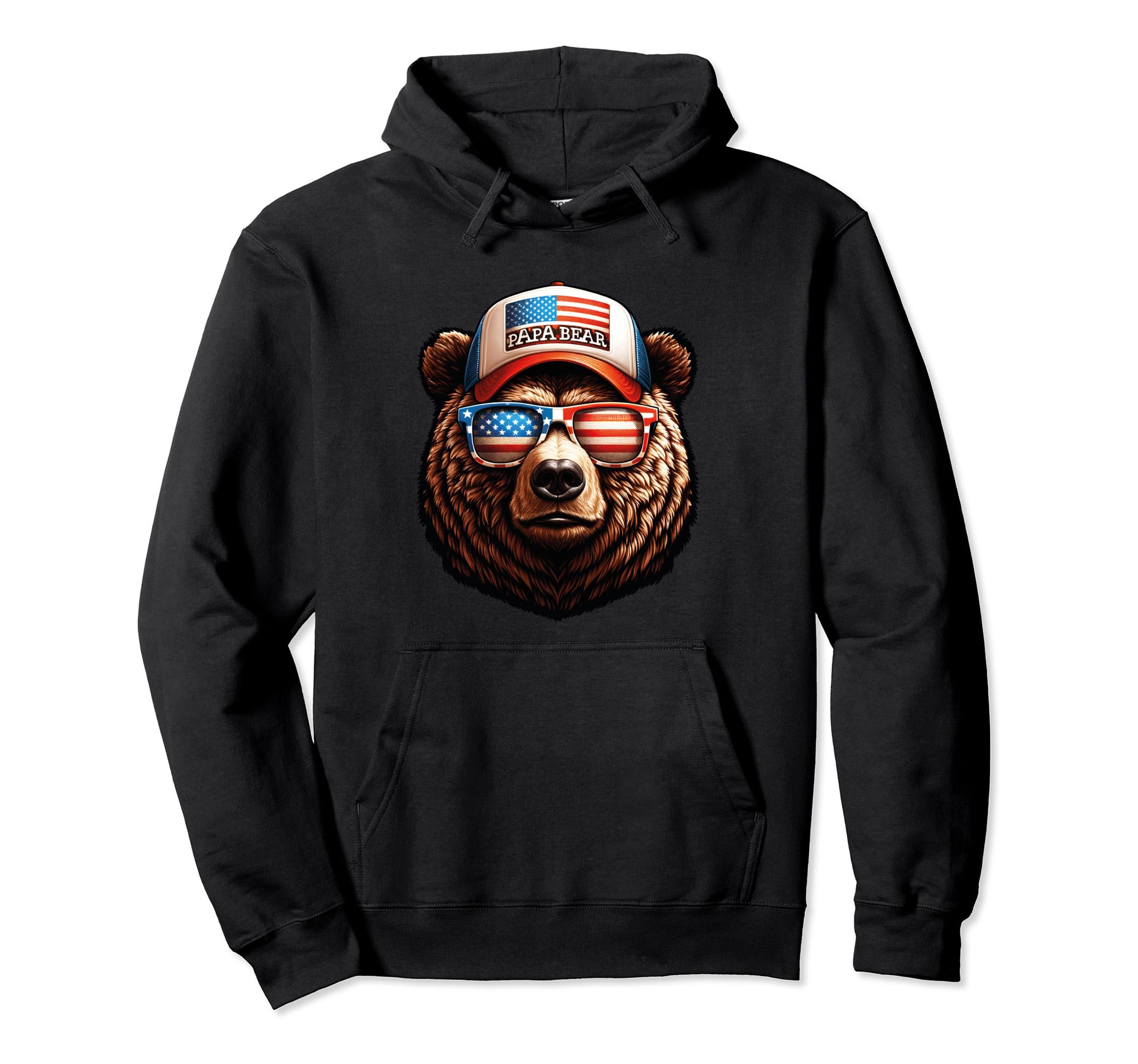 Papa Bear Face Fathers Day America Flag Hoodie - Streetwear Style Unisex - T-Shirt, Sweatshirt, Hoodie