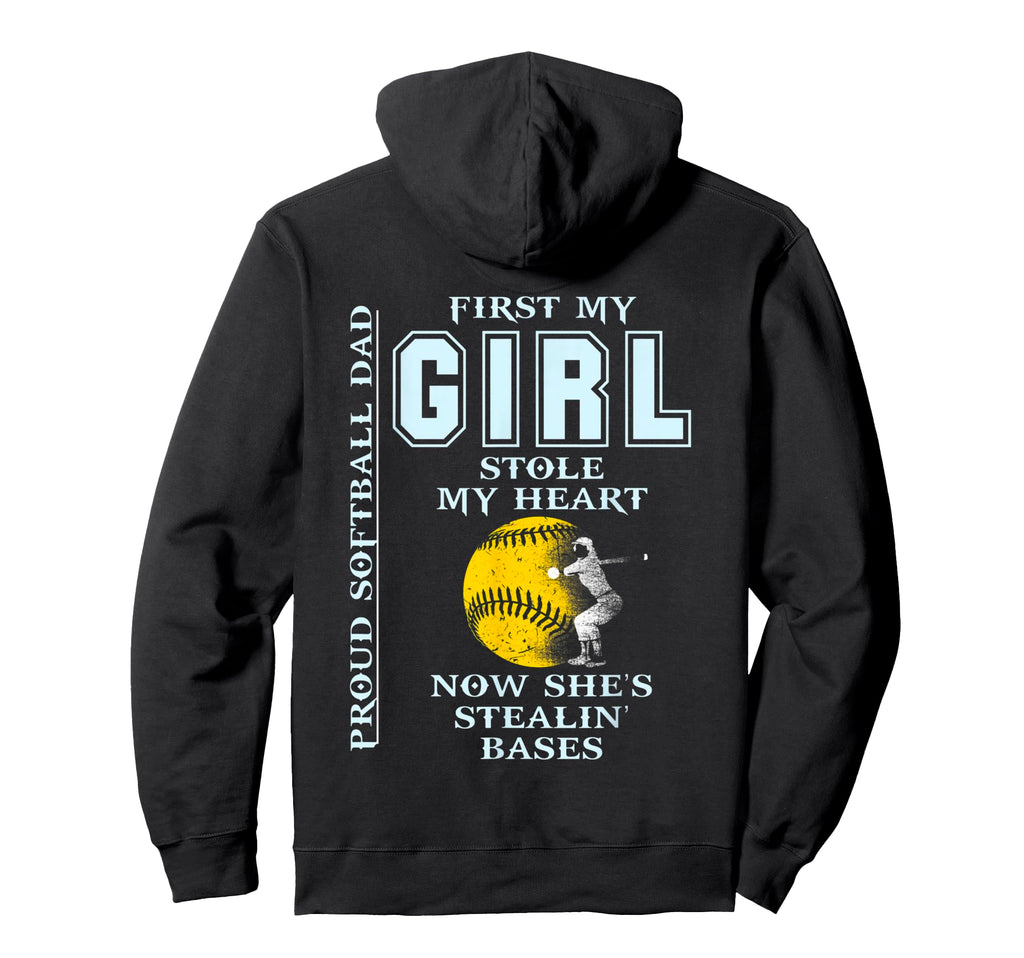 Funny Proud Softball Dad Stole My Heart Hoodie - Trendy Graphic for Adults - T-Shirt, Sweatshirt, Hoodie
