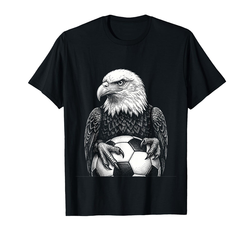 Black White Soccer Fan Bald Eagle T-Shirt - Casual Everyday Wear Unisex - T-Shirt, Sweatshirt, Hoodie