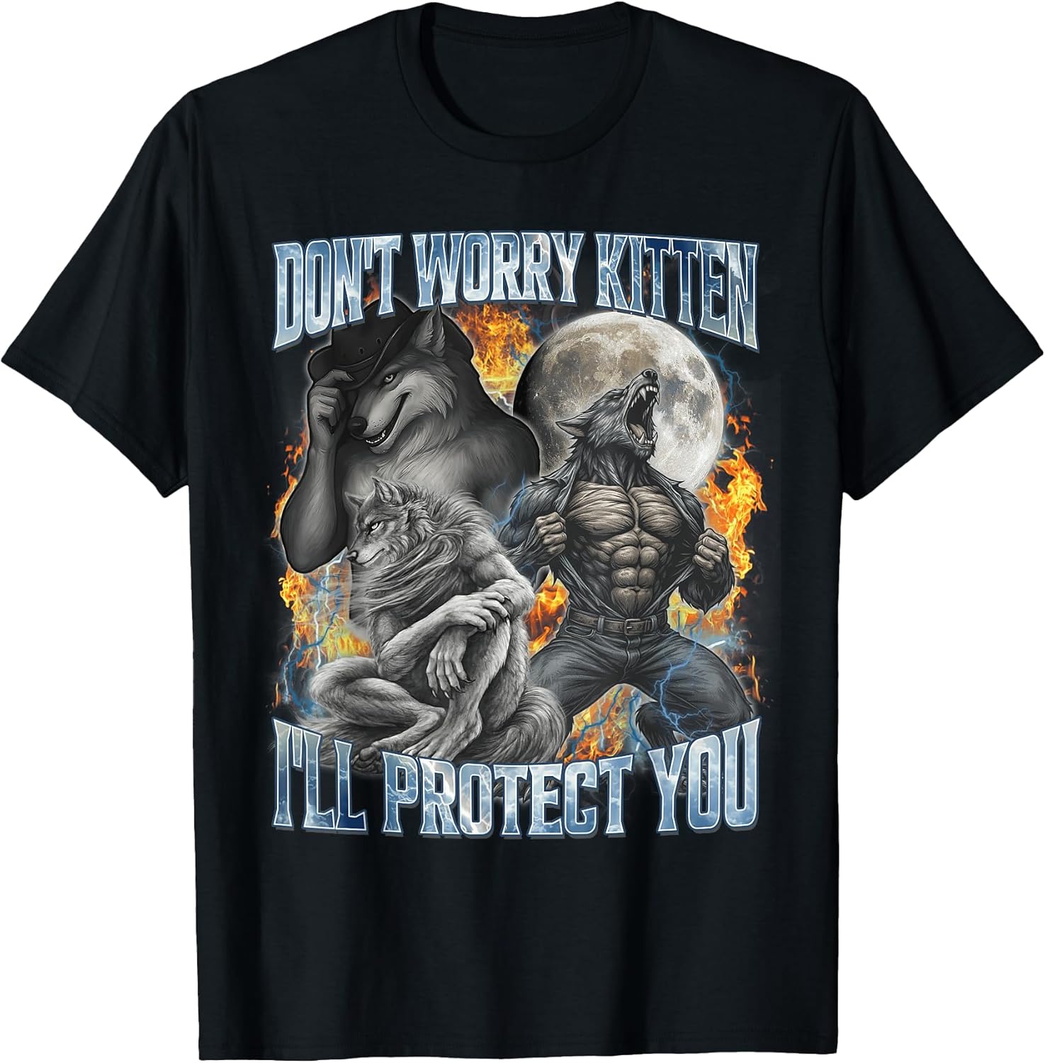 Don't Worry Kitten I'll Protect You Funny Alpha Wolf - Adult & Kids T-Shirts, Sweatshirts & Hoodies apparel design preview 1