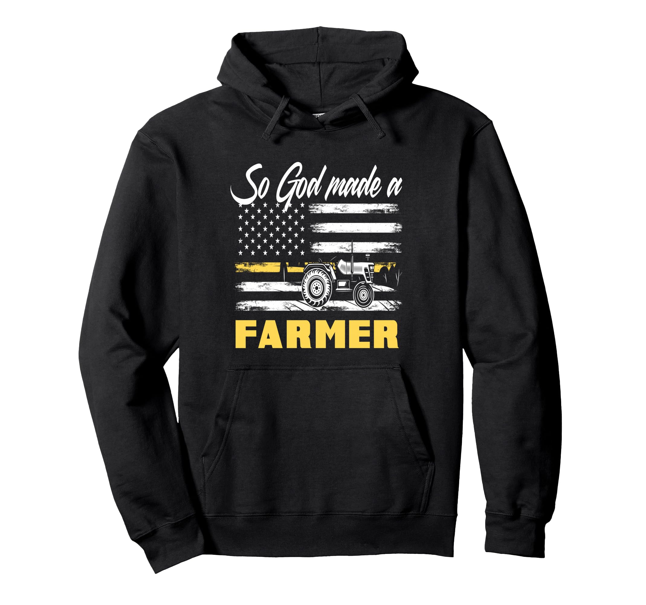 God Made Farmer American Flag Tractor Hoodie - Novelty Apparel Unisex - T-Shirt, Sweatshirt, Hoodie