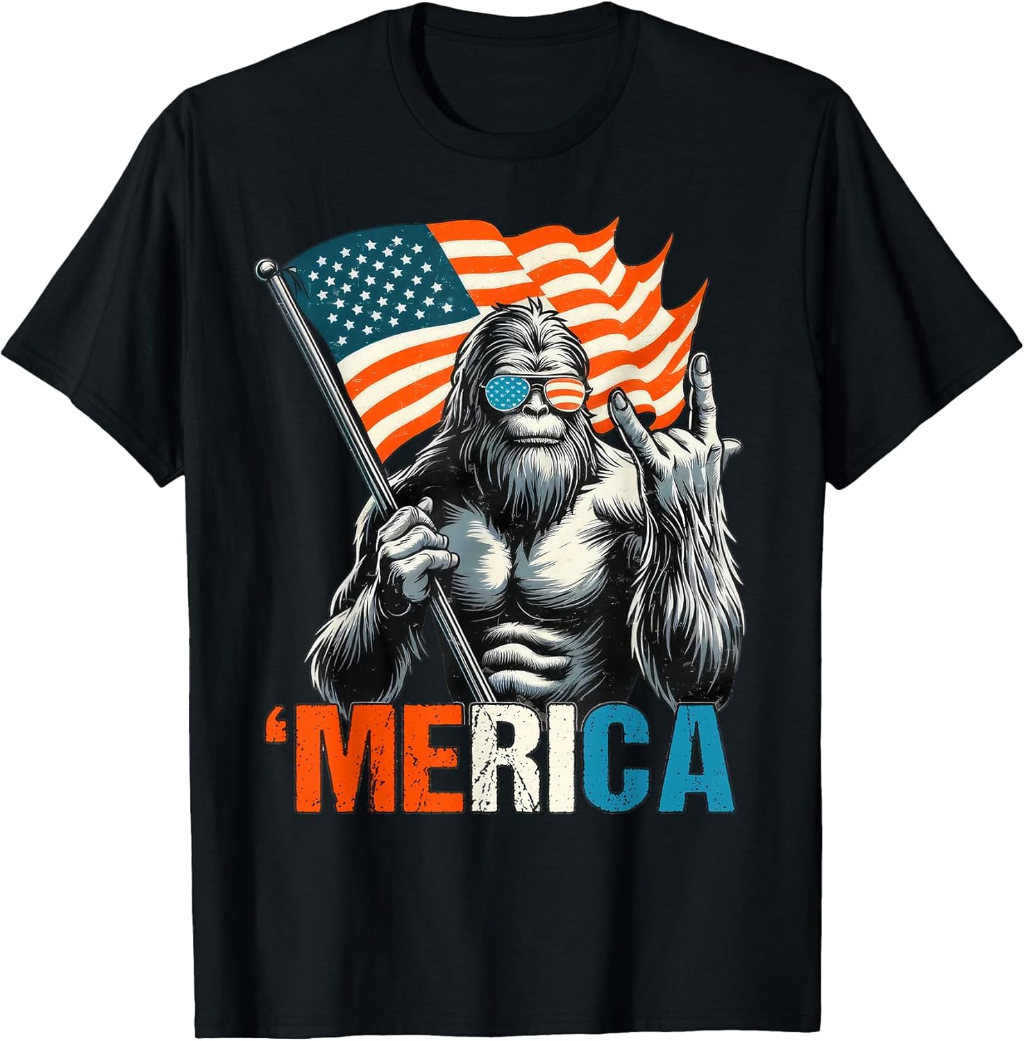 Bigfoot Merica Rock American Flag Patriotic 4th of - Adult & Kids T-Shirts, Sweatshirts & Hoodies apparel design preview 1