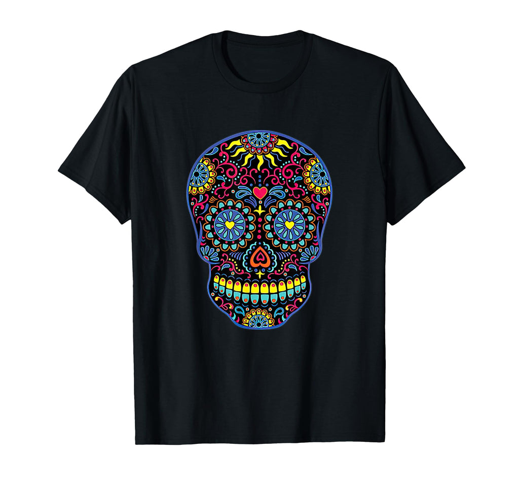 Black Sugar Skull Day Dead Dia De Los T-Shirt - Novelty Apparel for Adults - T-Shirt, Sweatshirt, Hoodie