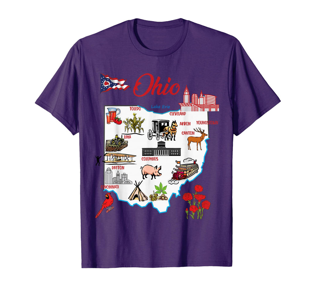Illustrated Map State Ohio Usa Major T-Shirt - Fun Novelty Design Unisex - T-Shirt, Sweatshirt, Hoodie