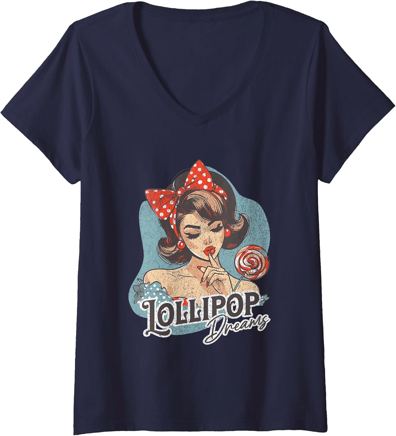 Women's Lollipop Dreams Retro Girl Pop Art V-Neck - Adult & Kids T-Shirts, Sweatshirts & Hoodies apparel design preview 1