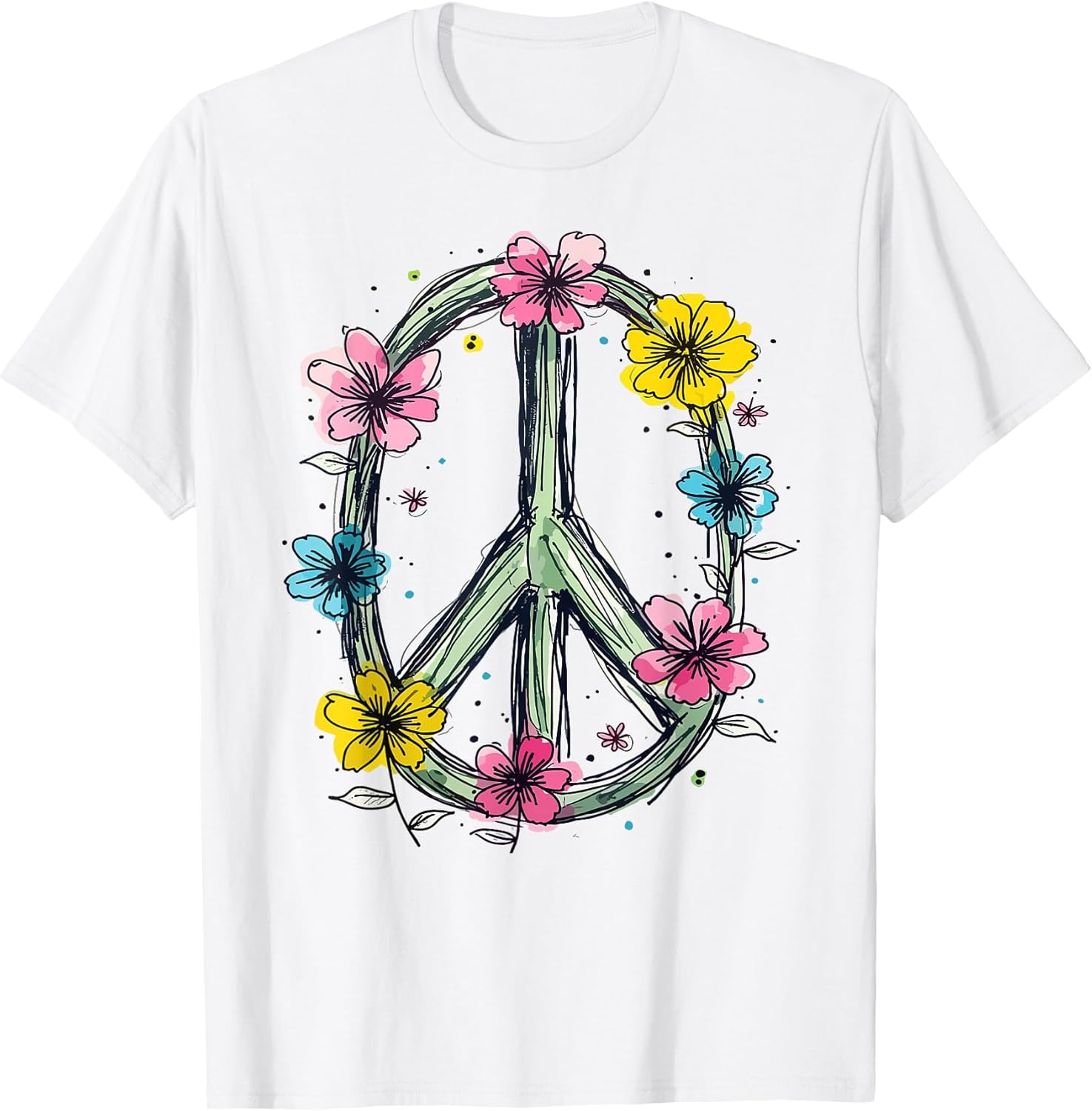 Flower Power, Peace Sign, Women, Flowers, Love Hippie - Adult & Kids T-Shirts, Sweatshirts & Hoodies apparel design preview 1