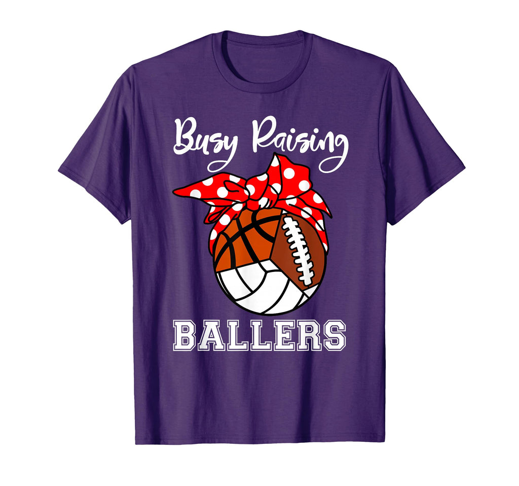 Busy Raising Ballers Volleyball Football T-Shirt - Unique Graphic Unisex - T-Shirt, Sweatshirt, Hoodie