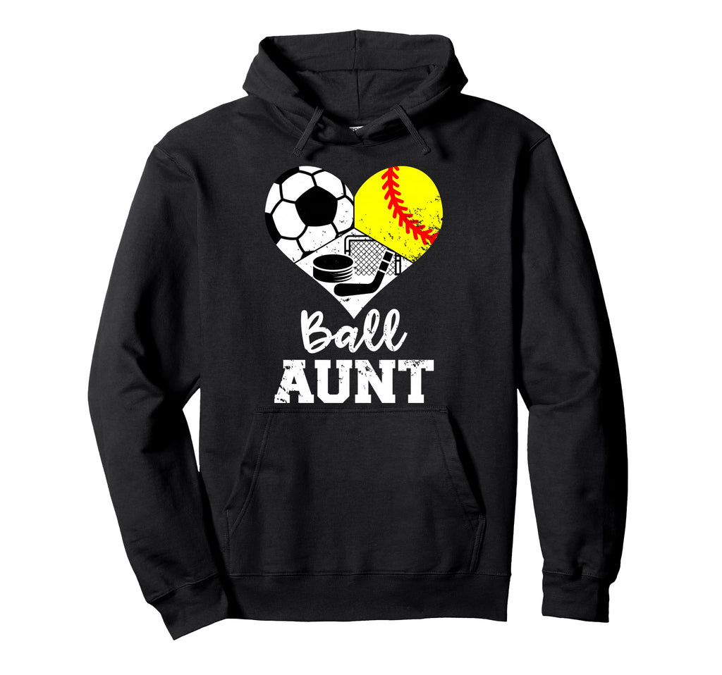 Ball Aunt Heart Funny Soccer Softball Hoodie - Minimalist Print Unisex - T-Shirt, Sweatshirt, Hoodie