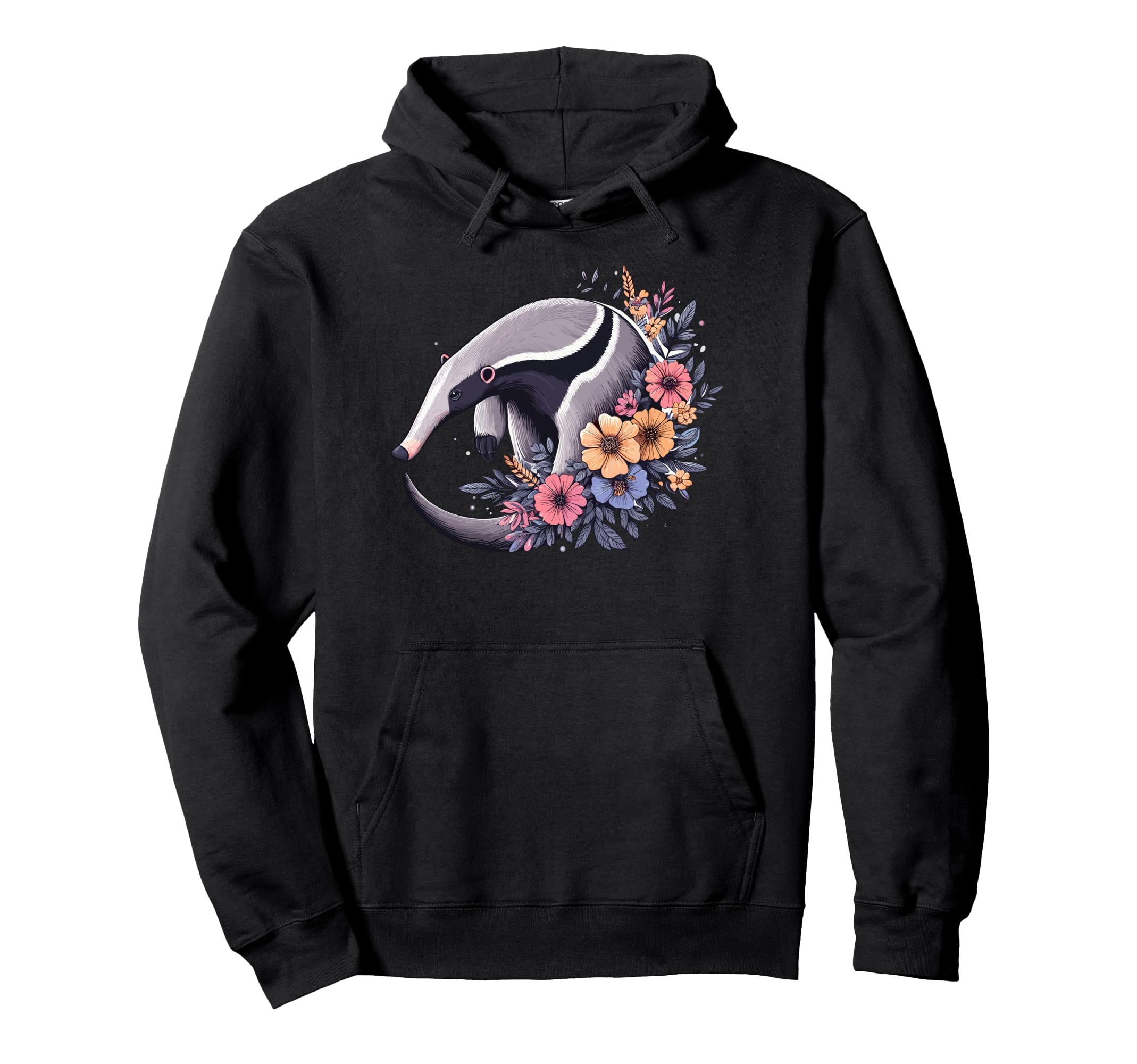 Womens Funny Flowers Floral Anteater Hoodie - Minimalist Print for Adults - T-Shirt, Sweatshirt, Hoodie