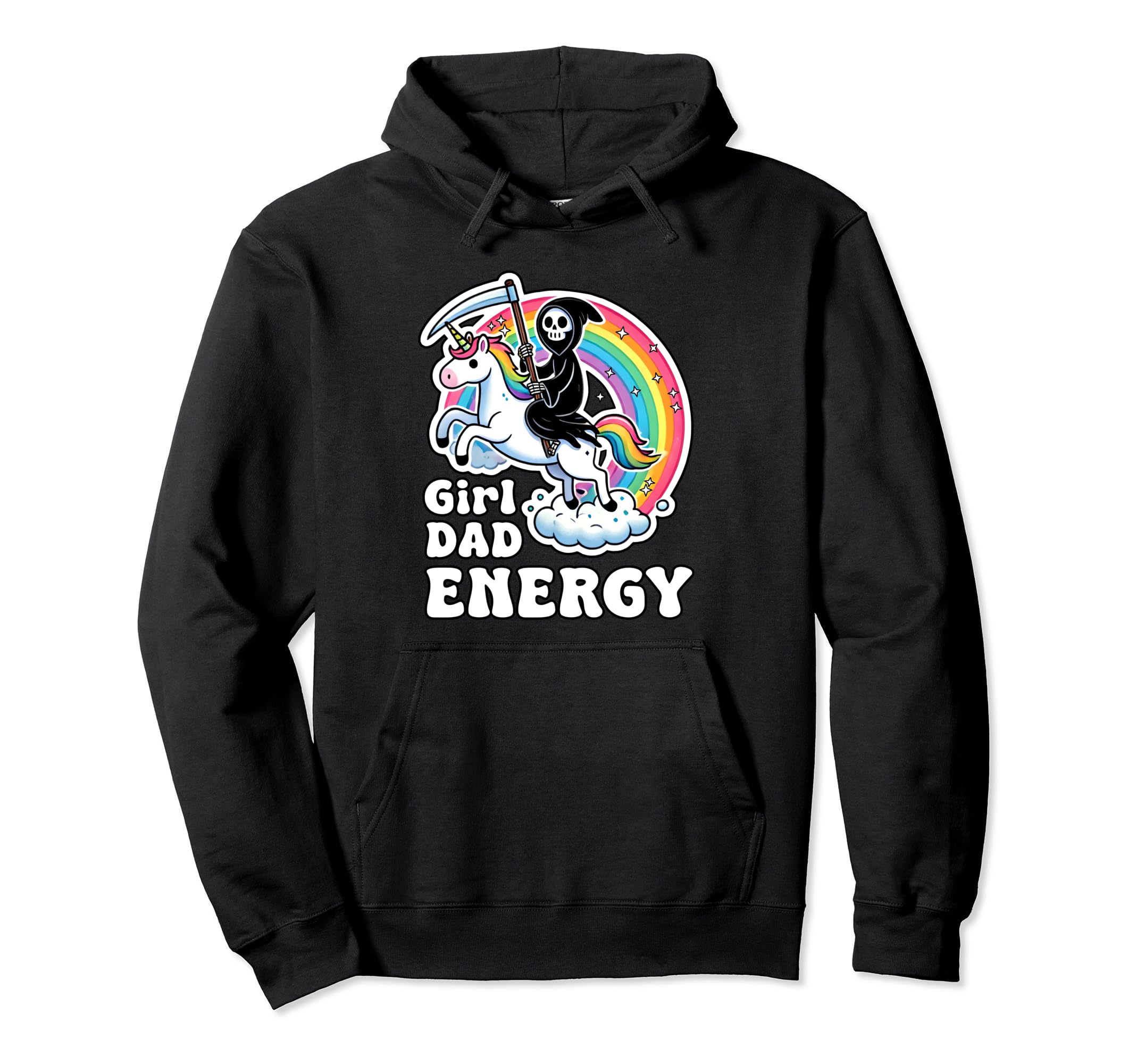 Funny Dad Energy Unicorn Grim Reaper Hoodie - Aesthetic Graphic Unisex - T-Shirt, Sweatshirt, Hoodie