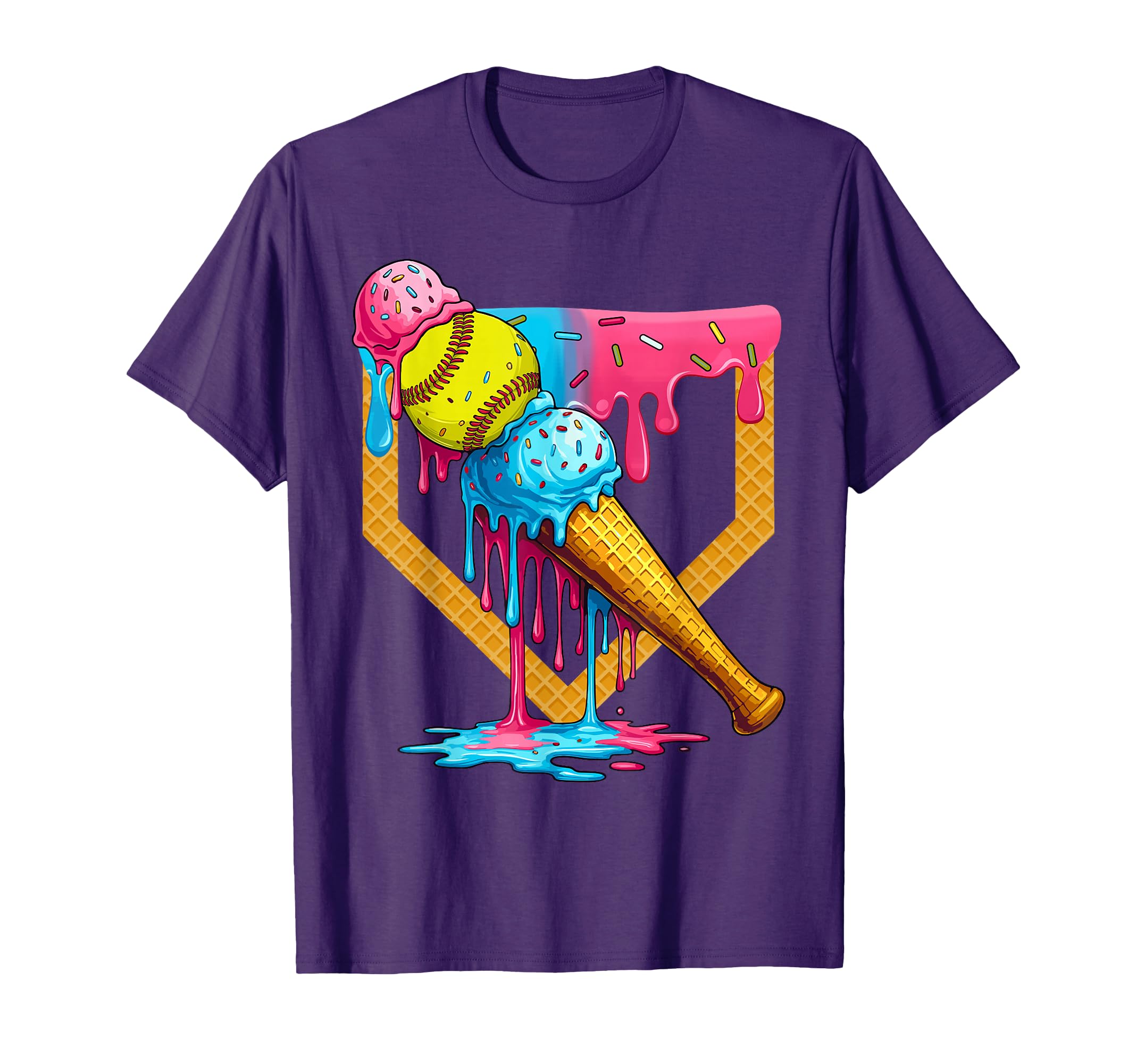 Ice Cream Softball Home Plate Drip Game T-Shirt - Minimalist Print Unisex - T-Shirt, Sweatshirt, Hoodie