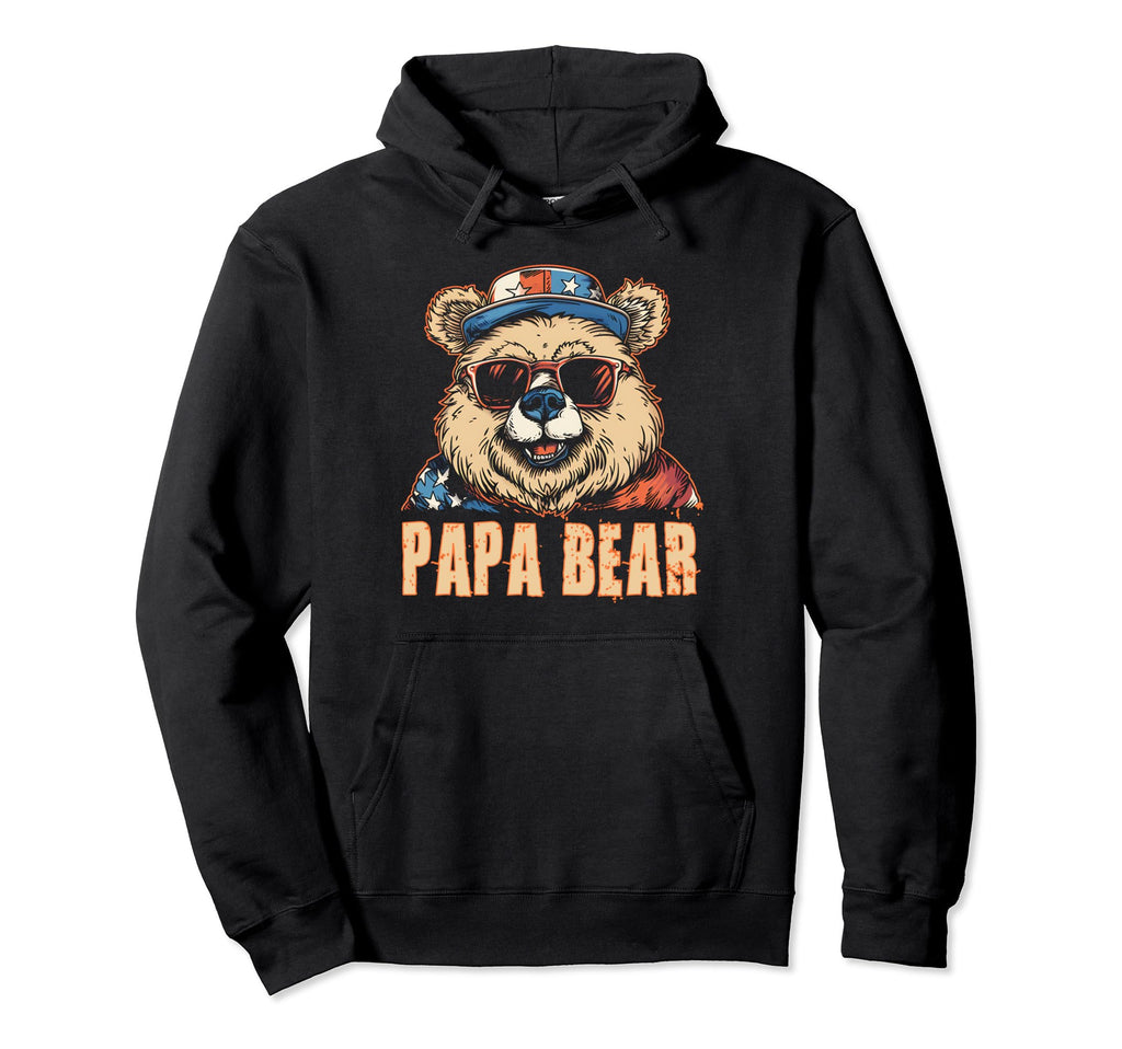 Papa Bear Fathers Day Usa Flag Best Dad Hoodie - Novelty Apparel for Adults - T-Shirt, Sweatshirt, Hoodie