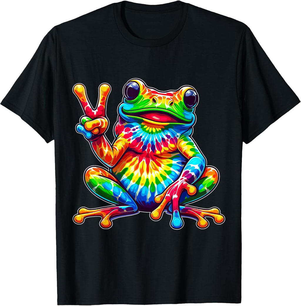 Tie-Dye Frog Peace Sign Hippie Multicolor Cotton 100% - Adult & Kids T-Shirts, Sweatshirts & Hoodies apparel design preview 1