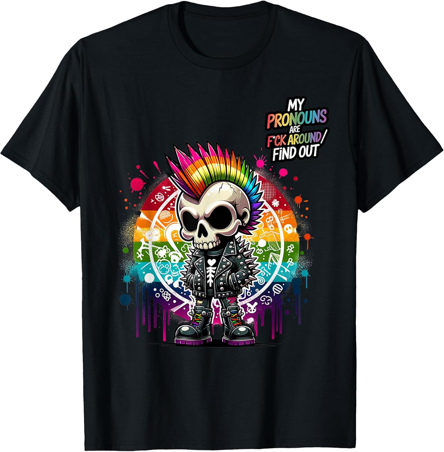 LGBTQ Pride Punk Skull My Pronouns Are F Around Find - Adult & Kids T-Shirts, Sweatshirts & Hoodies apparel design preview 1