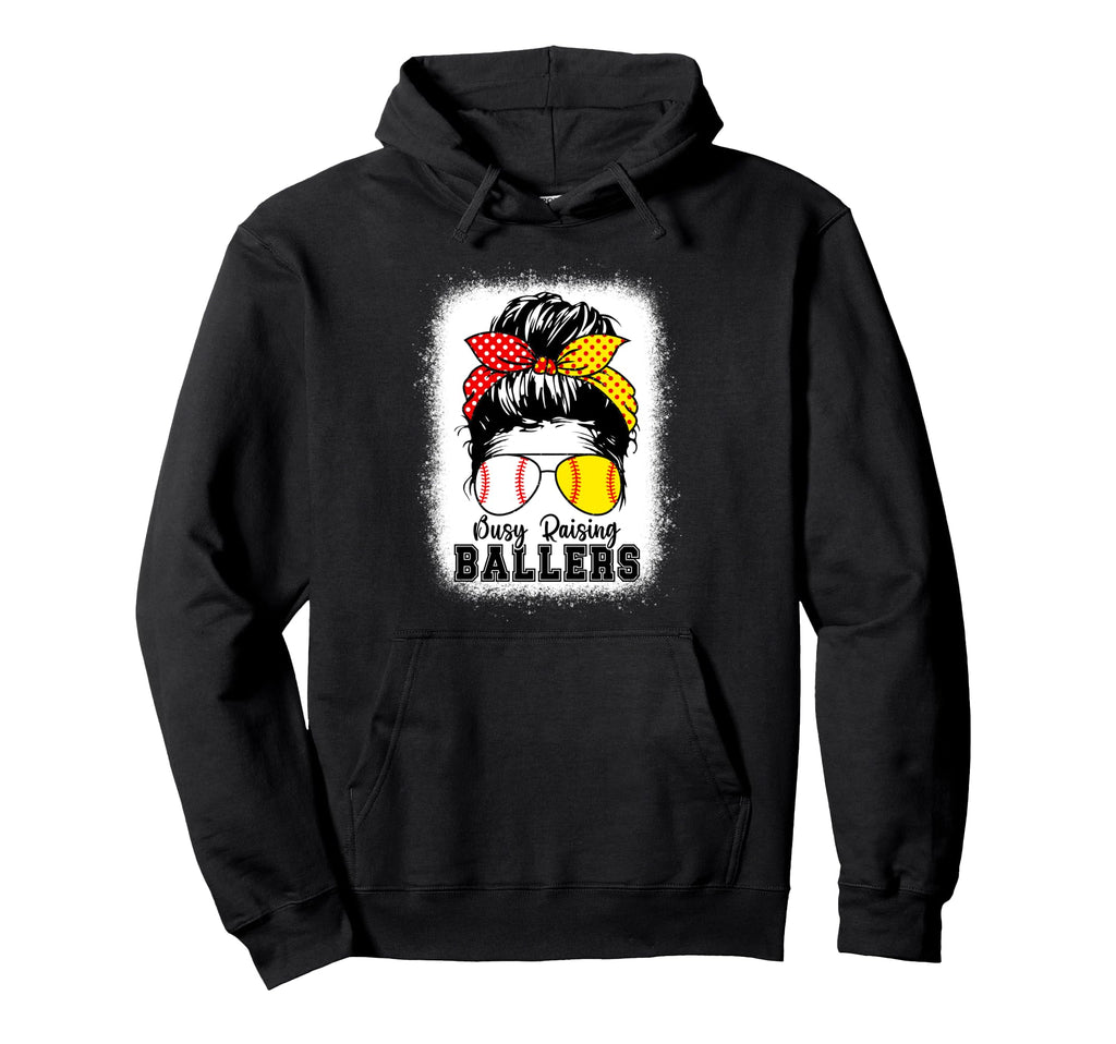 Busy Raising Ballers Mom Both Baseball Hoodie - Trendy Graphic Men Women - T-Shirt, Sweatshirt, Hoodie
